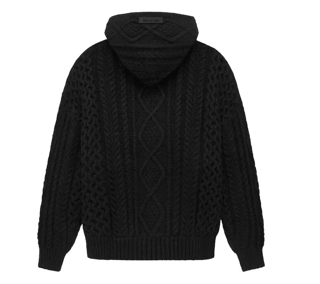 Fear of God Essentials Black Cable Knit Hoodie (Black)