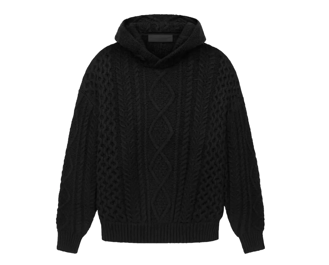 Fear of God Essentials Black Cable Knit Hoodie (Black)