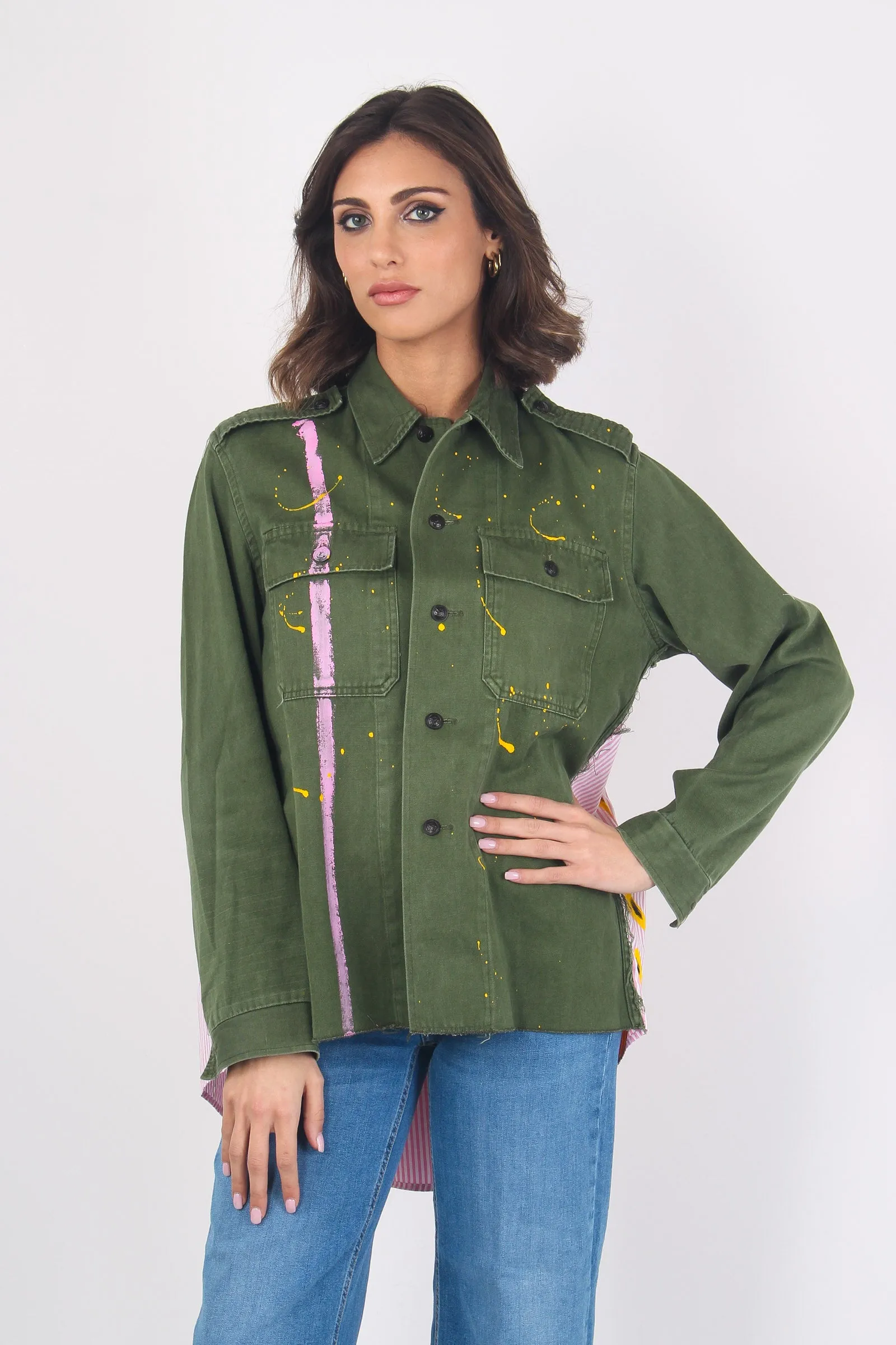 Feel Jacket Cotone Riga Verde/rosa