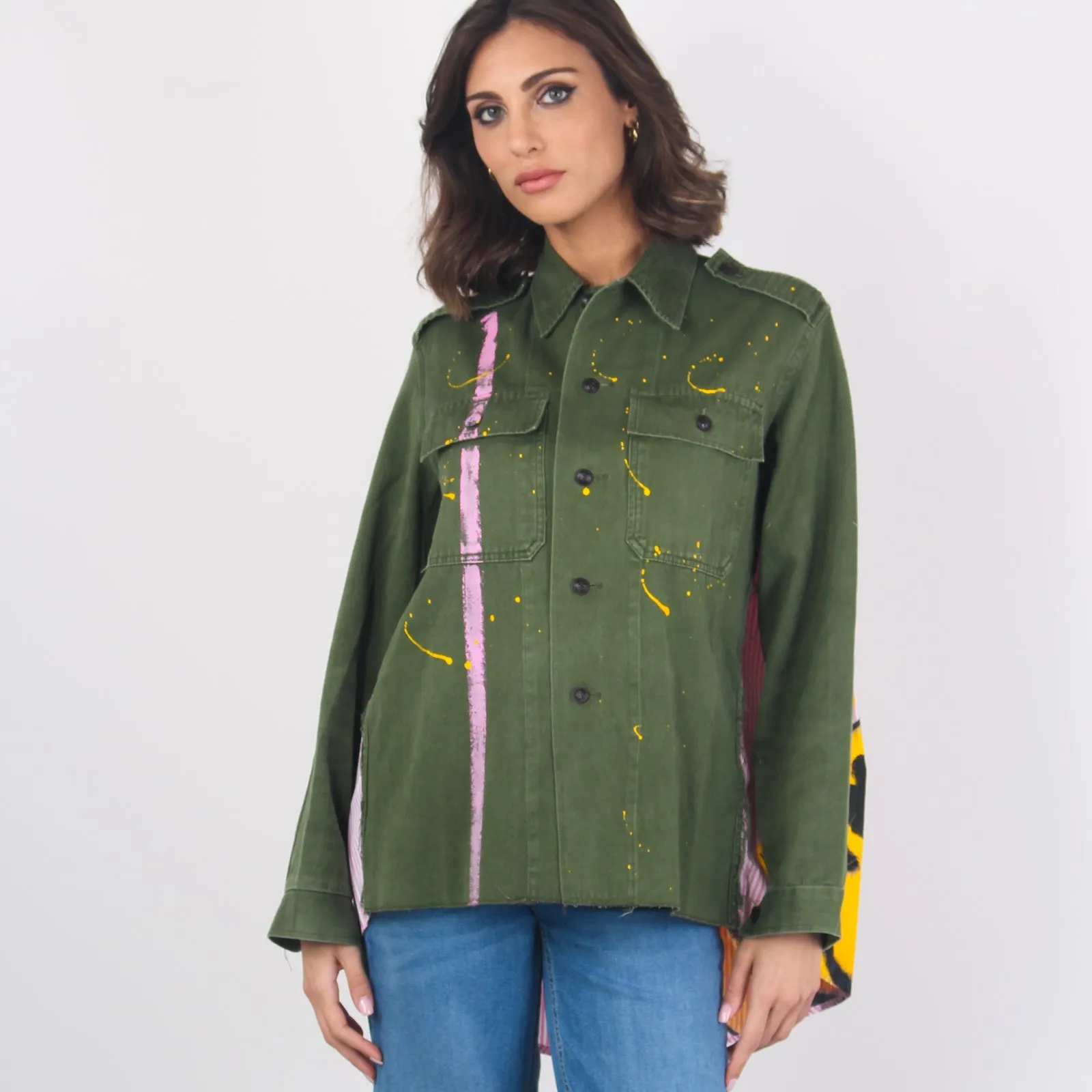 Feel Jacket Cotone Riga Verde/rosa