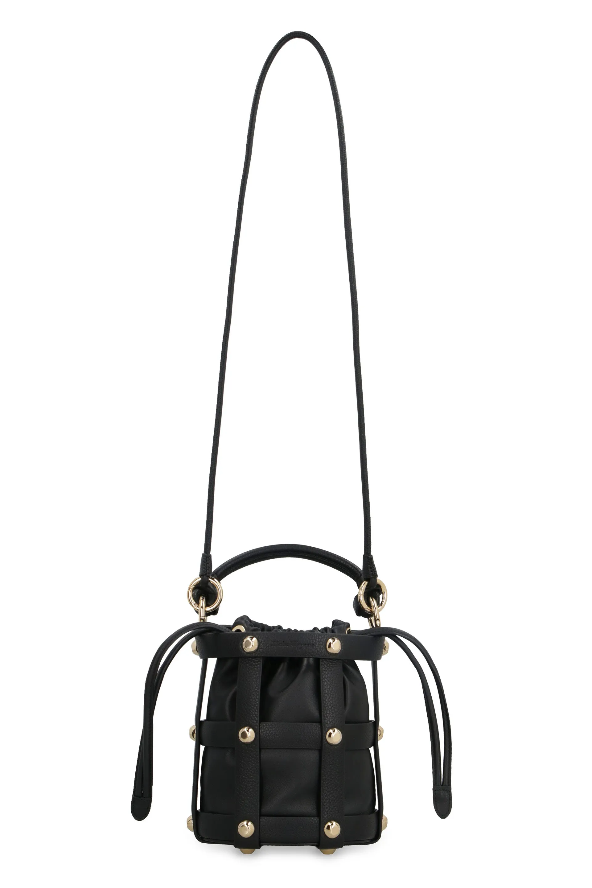 FERRAGAMO Edgy Leather Handbag with Decorative Studs and Drawstring Closure