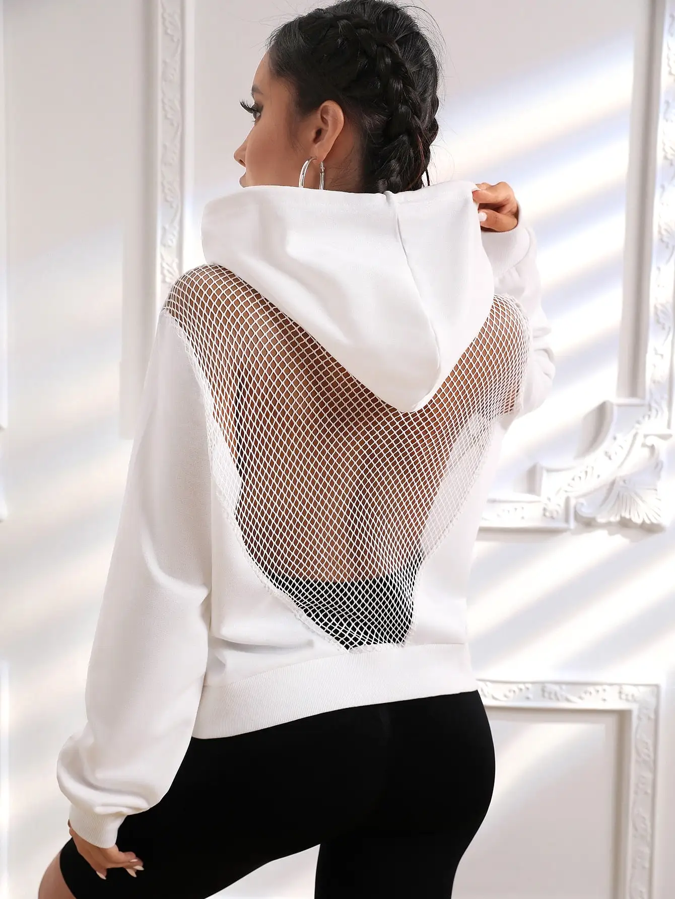 Fishnet Mesh Insert Hoodie