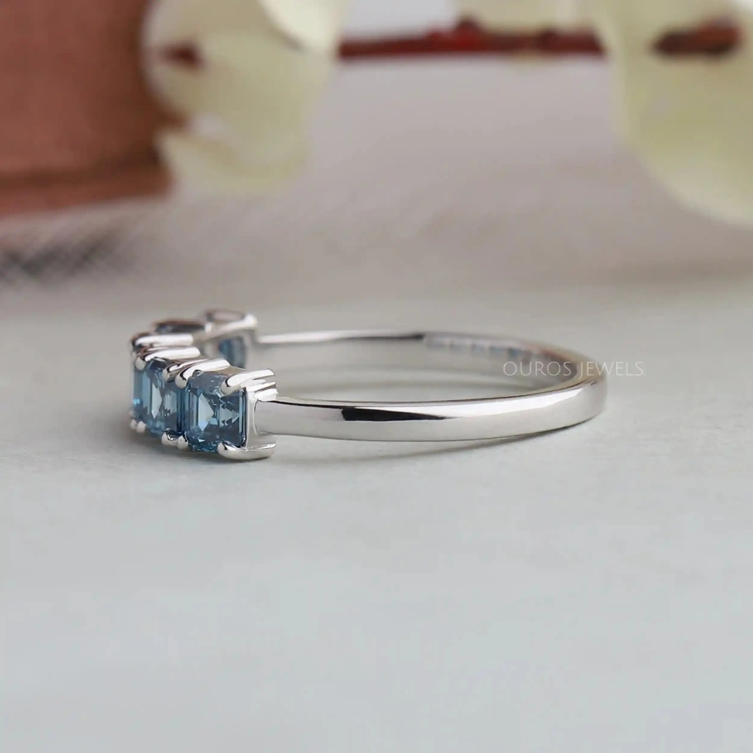 Five Stone Blue Asscher Cut Lab Diamond  Ring