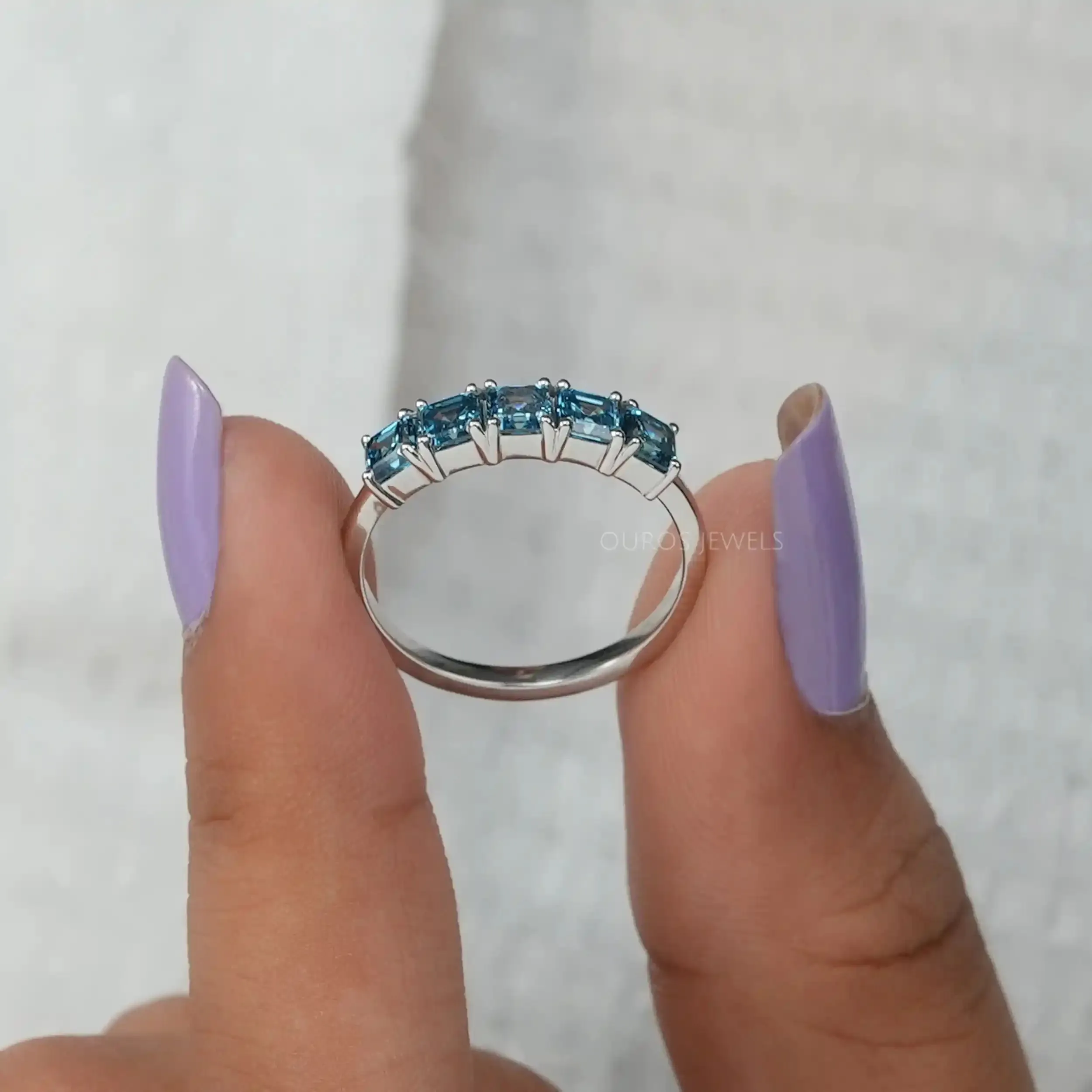 Five Stone Blue Asscher Cut Lab Diamond  Ring