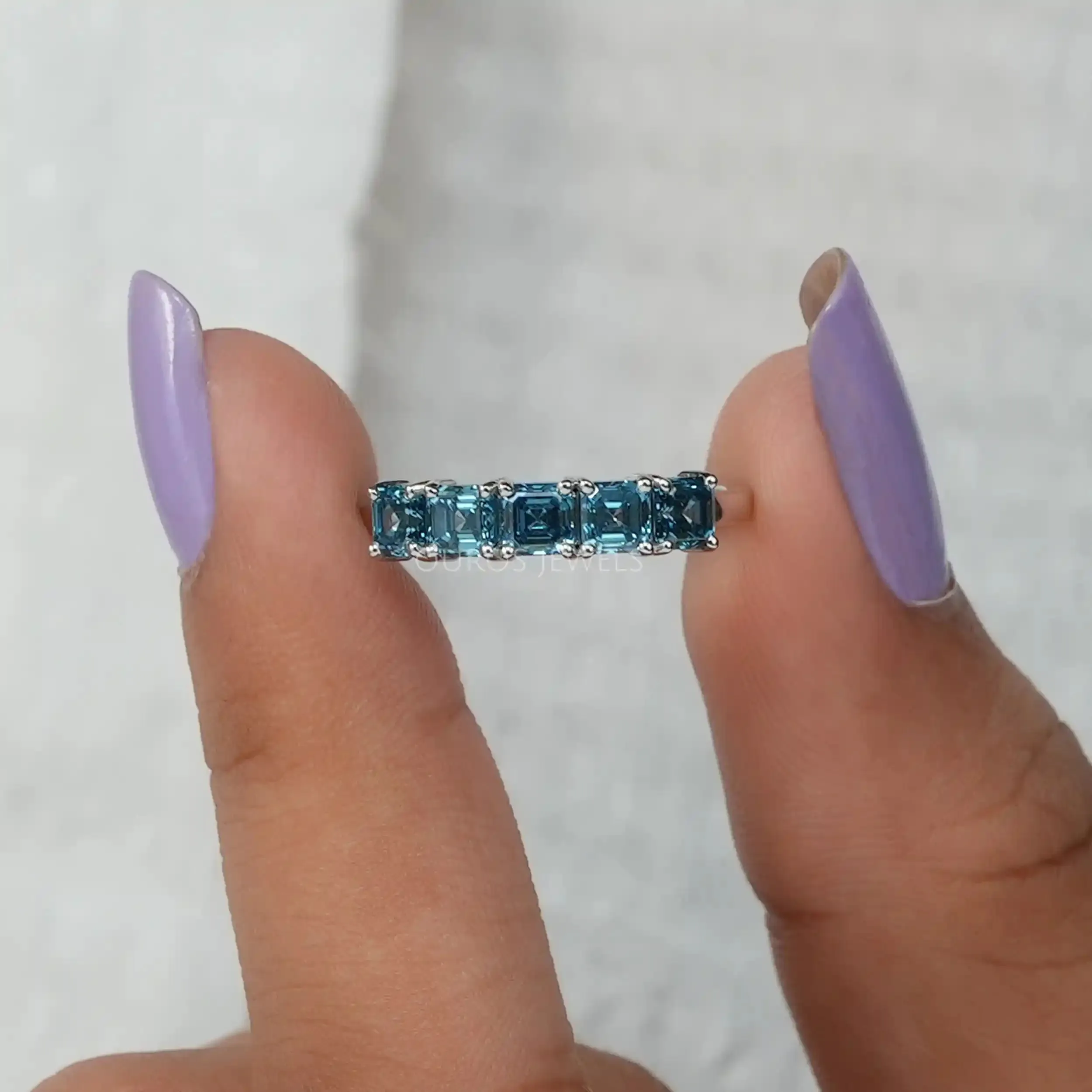 Five Stone Blue Asscher Cut Lab Diamond  Ring