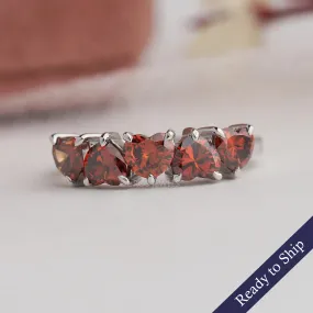 Five Stone Red Heart Cut Lab Diamond  Ring