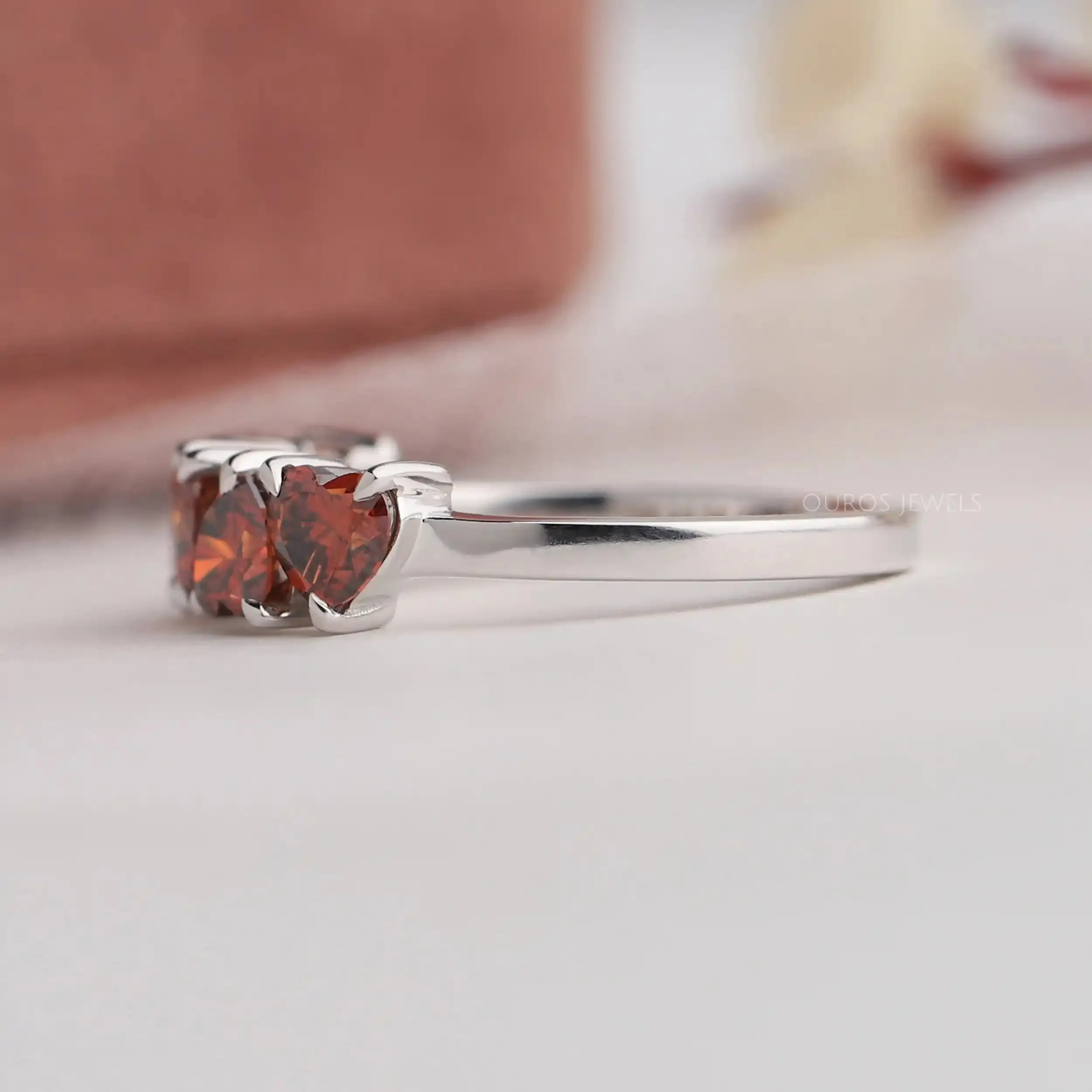 Five Stone Red Heart Cut Lab Diamond  Ring