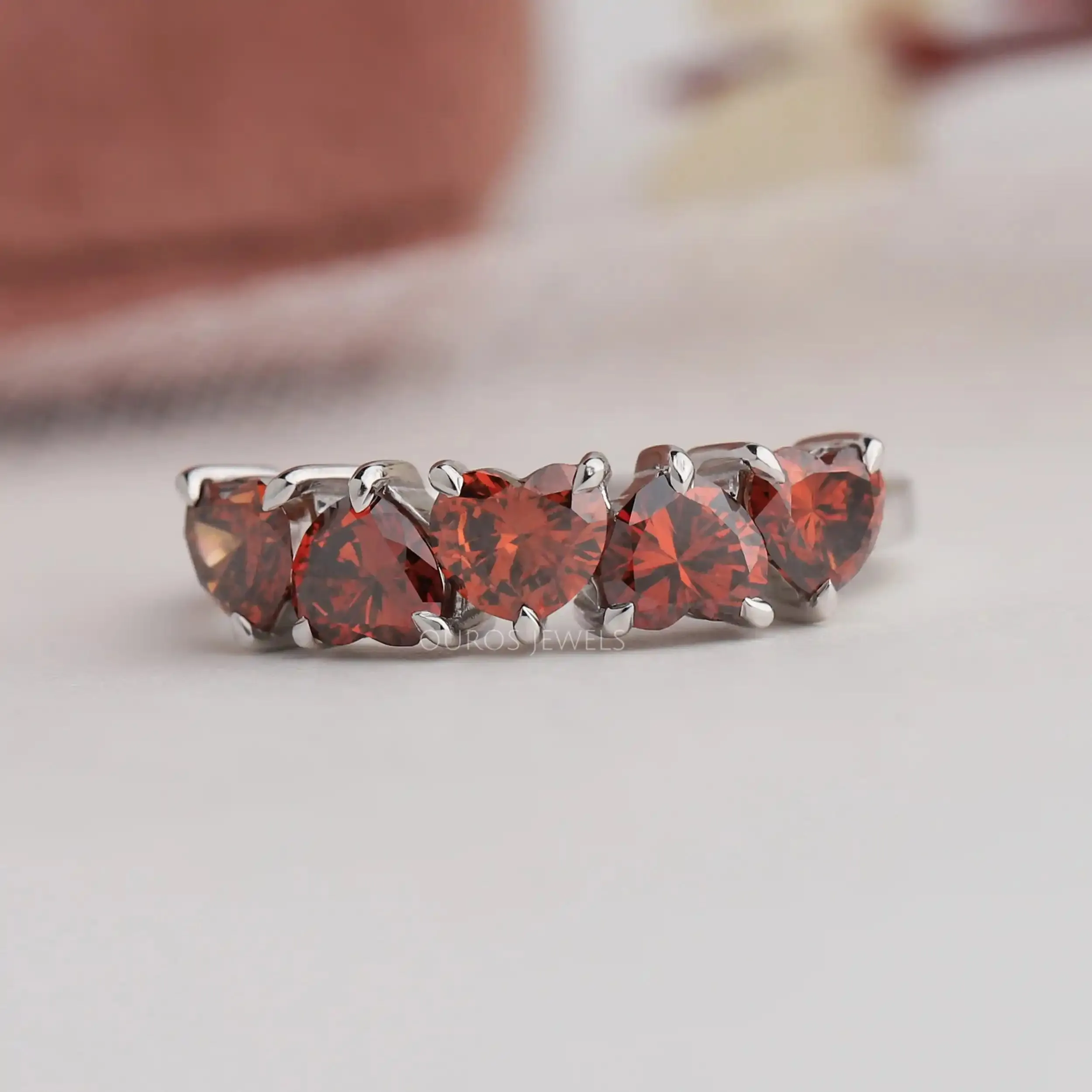 Five Stone Red Heart Cut Lab Diamond  Ring