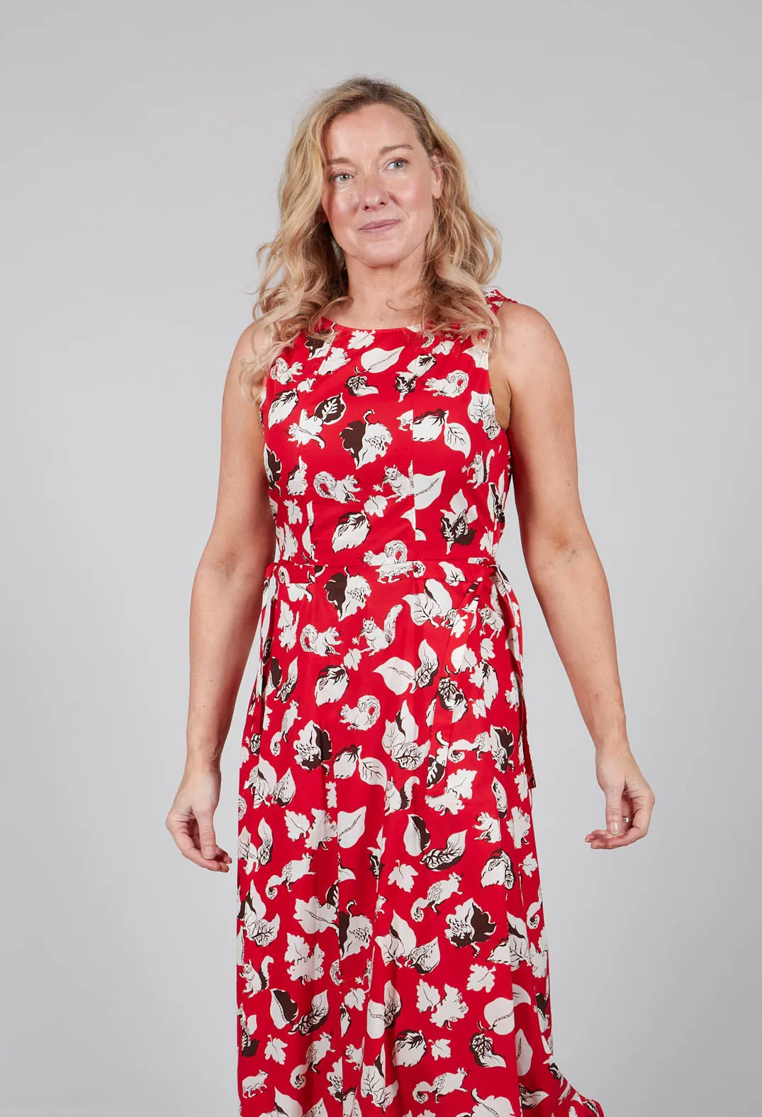 Flared Cotton Dress in Squirrel Print