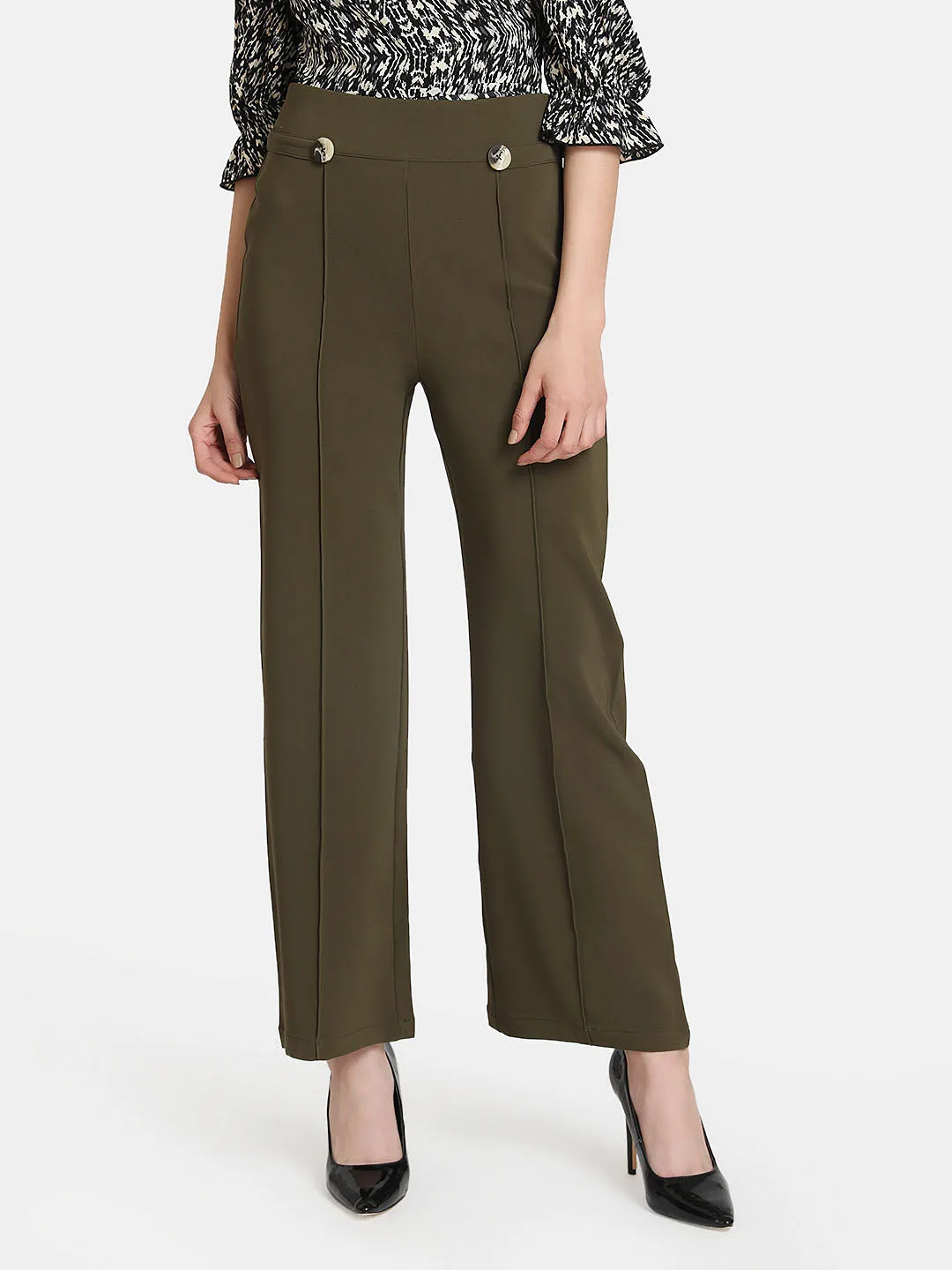 Flared Trouser With Buttons And Pintuck Detail