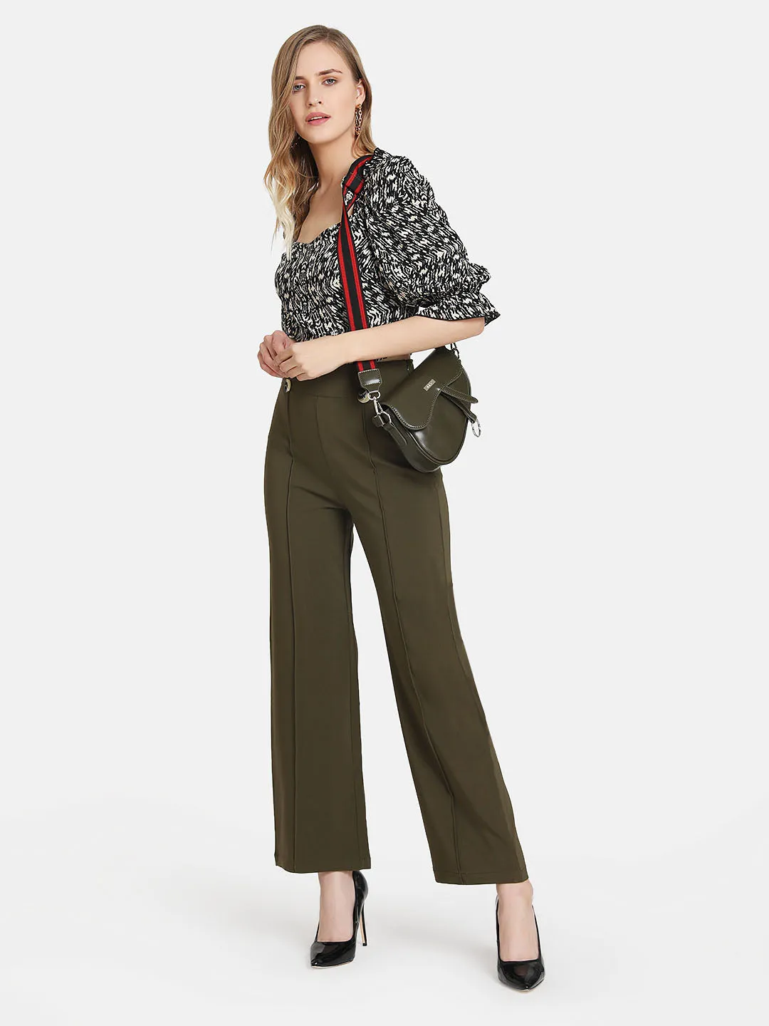 Flared Trouser With Buttons And Pintuck Detail