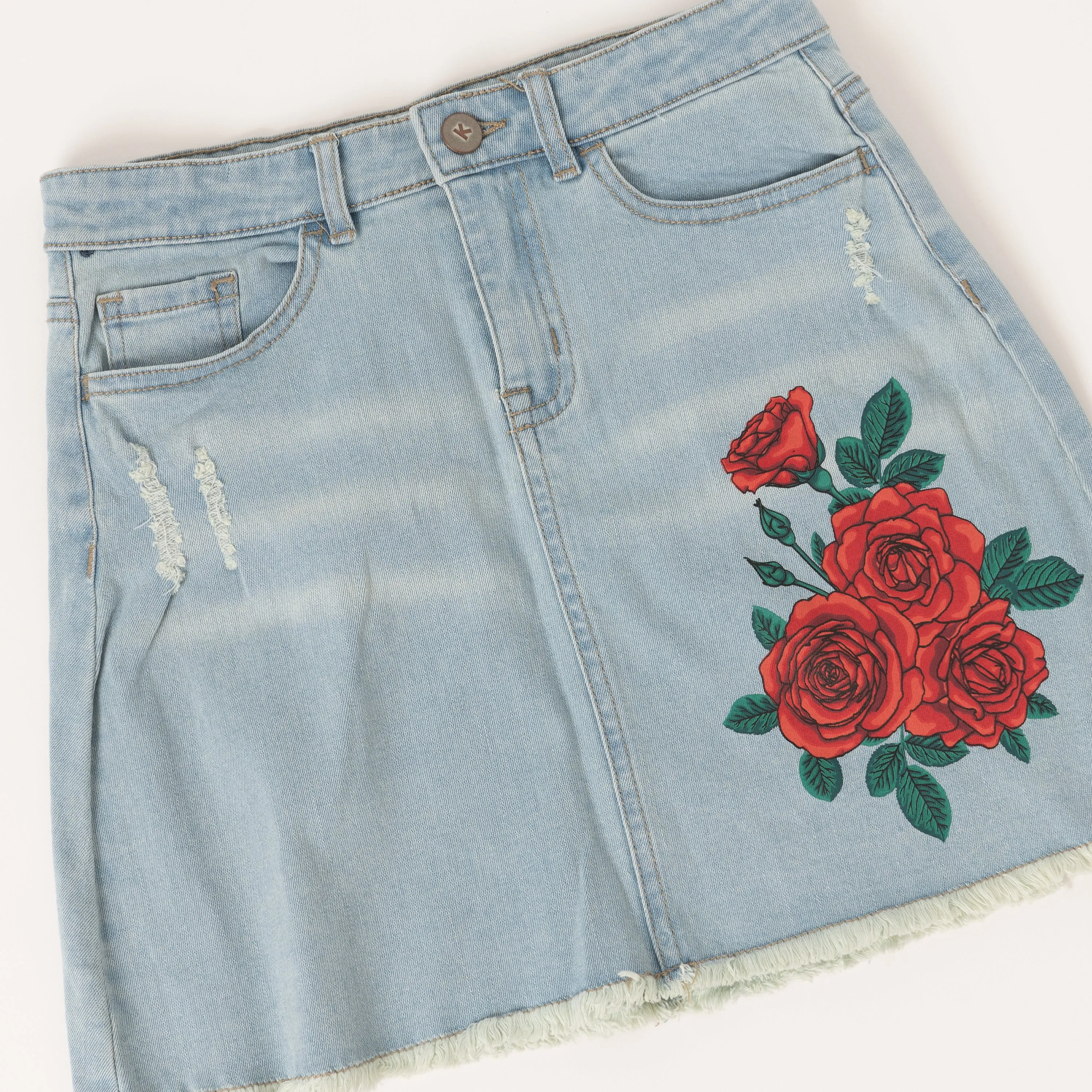 Floral Denim Skirt