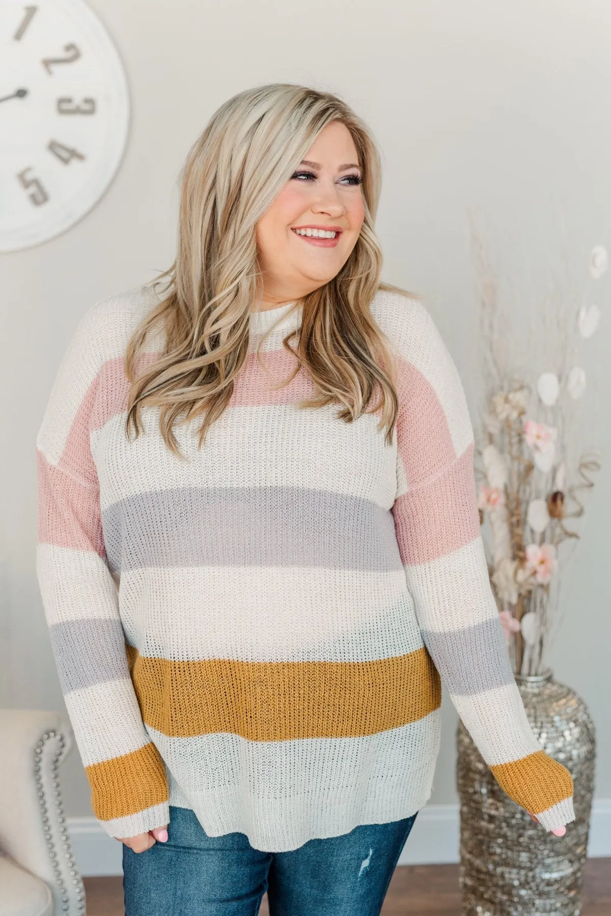 Focus On The Good Knit Sweater- Ivory, Blush, Camel, & Grey