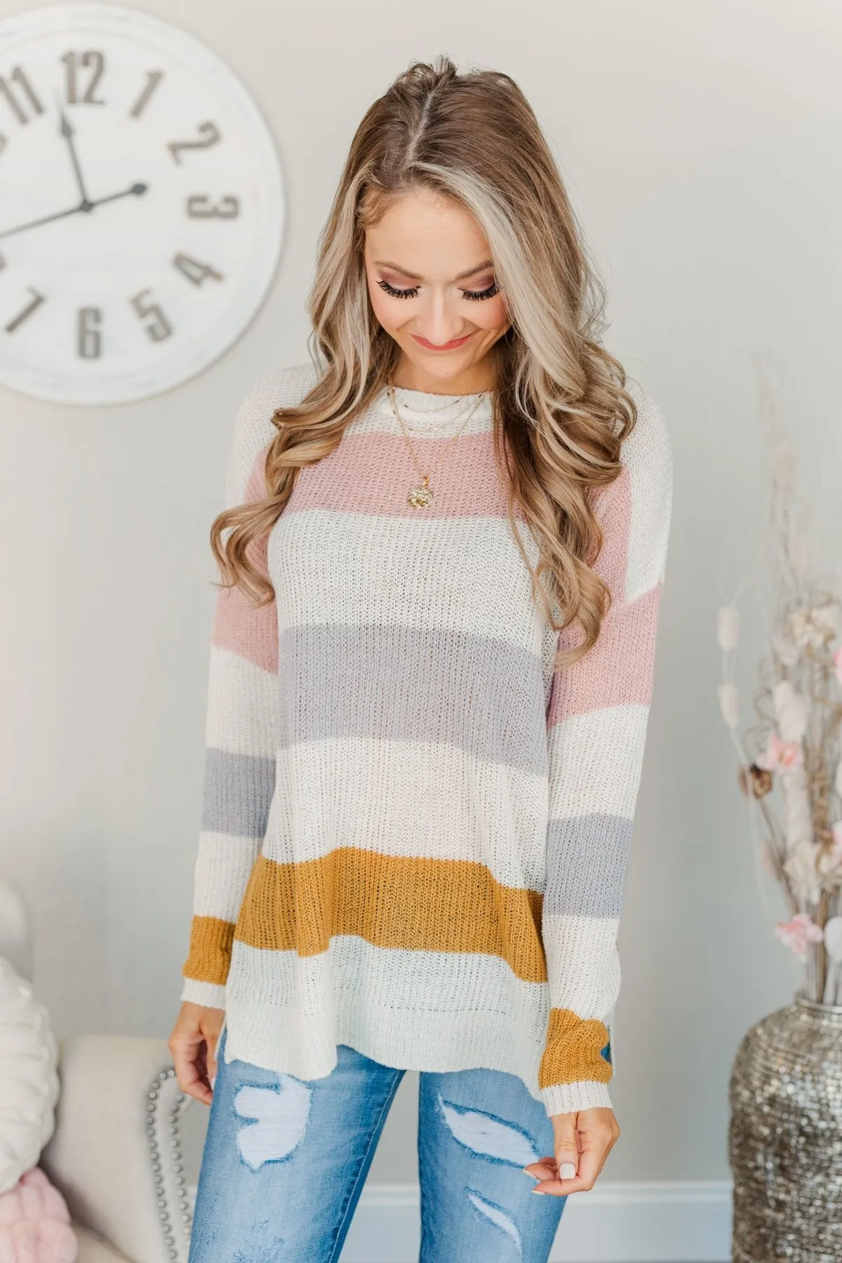 Focus On The Good Knit Sweater- Ivory, Blush, Camel, & Grey