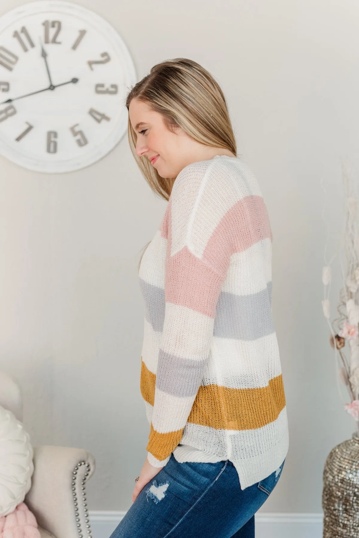 Focus On The Good Knit Sweater- Ivory, Blush, Camel, & Grey