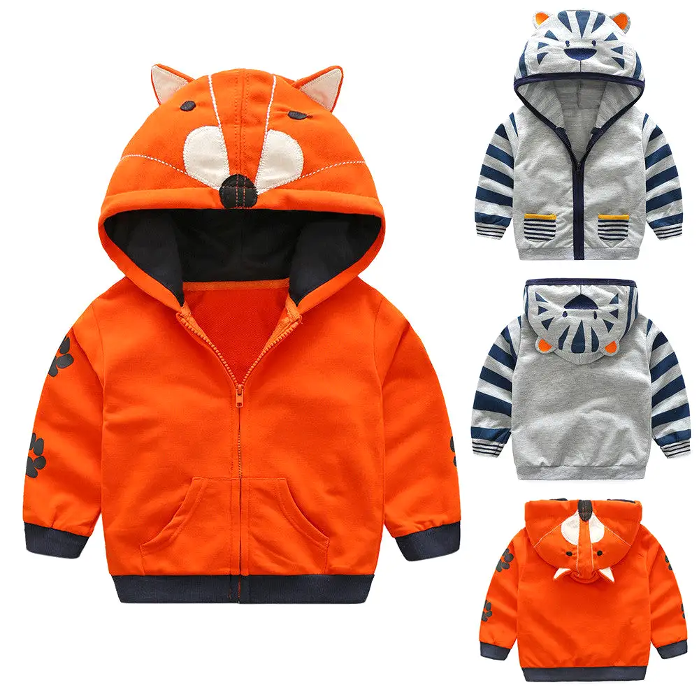 Fox or Zebra Hooded Zip Front Sweatshirt Toddler Boy or Girl