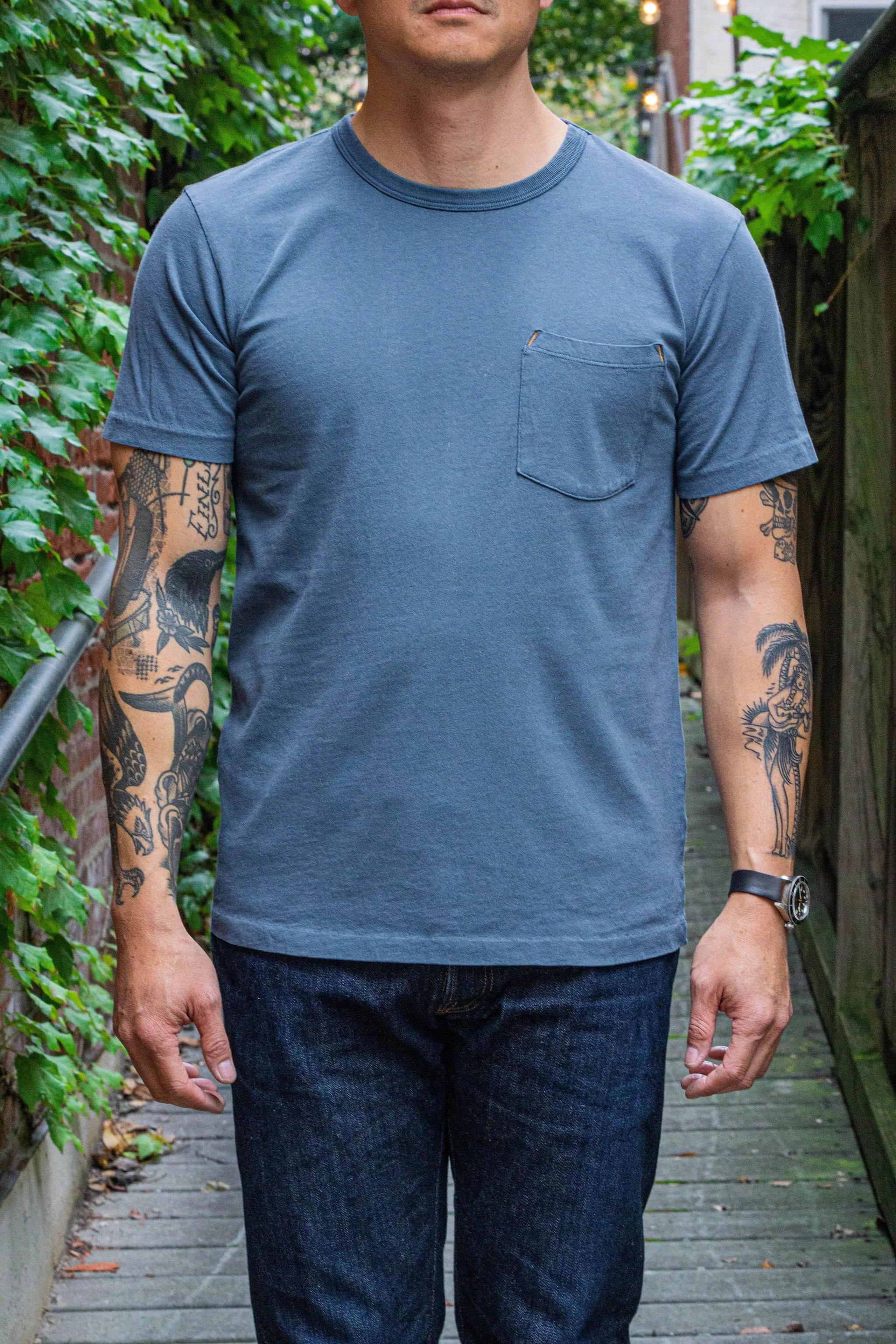 Freenote Cloth 9oz Pocket T-Shirt - Faded Blue