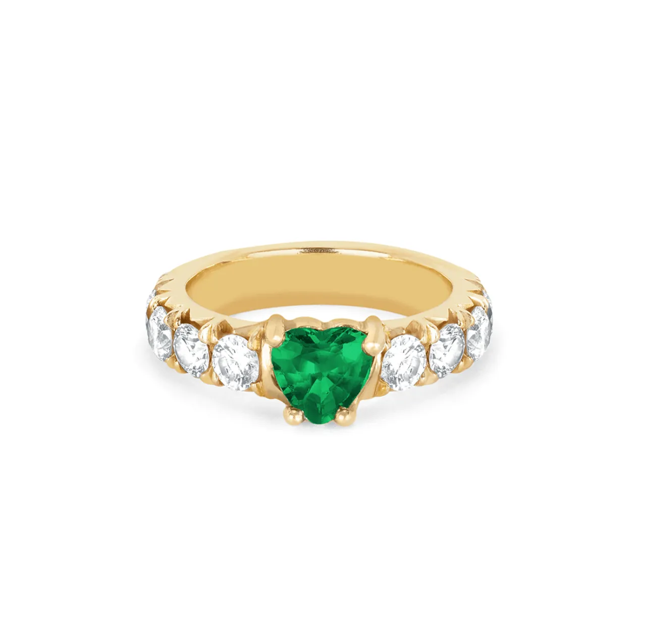 French Pavé Queen Cloud Fit Band with Emerald Heart Center | Ready to Ship