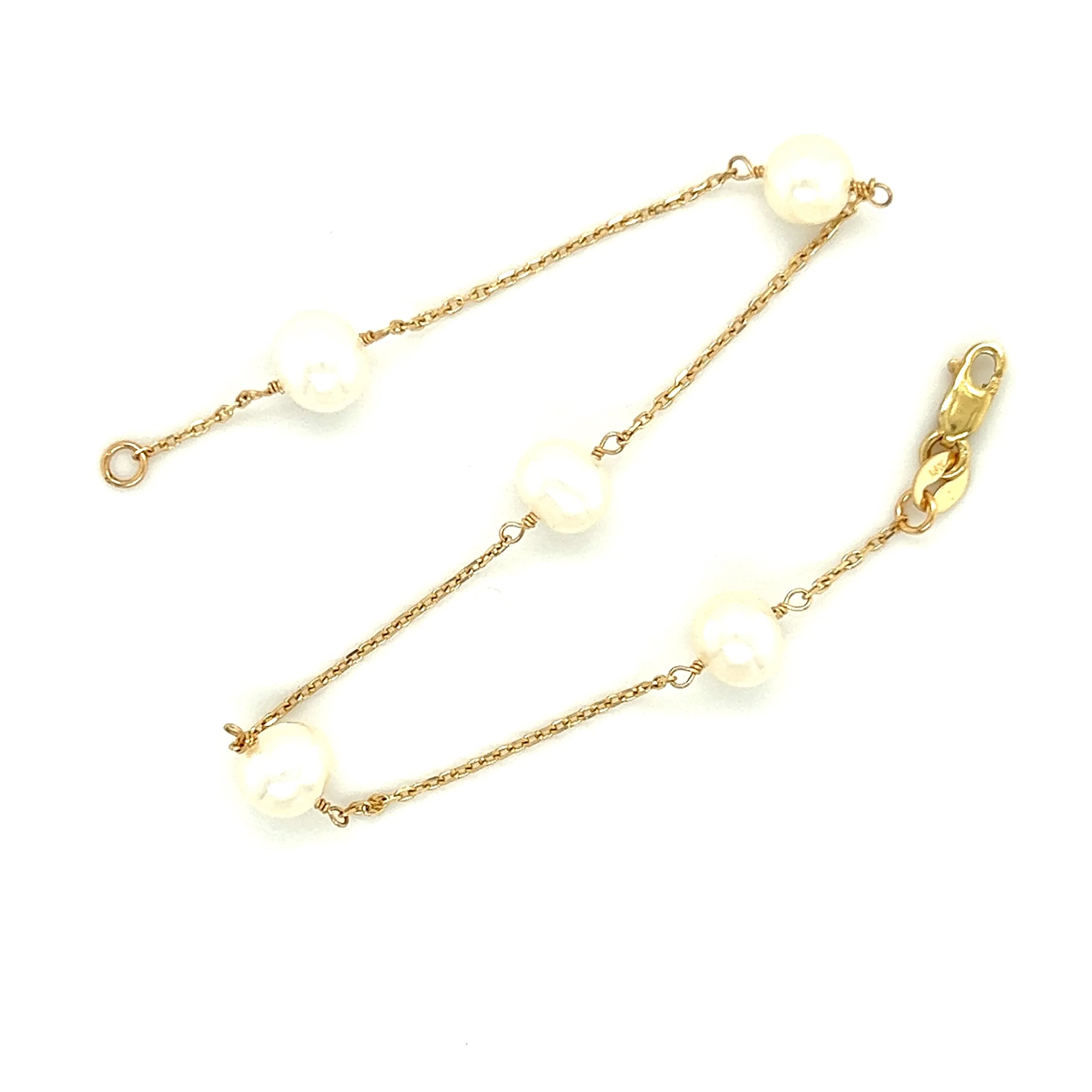 Freshwater Pearl Station Bracelet with Five Pearls in 14K Yellow Gold