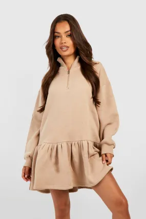 Frill Hem Half Zip Sweater Dress