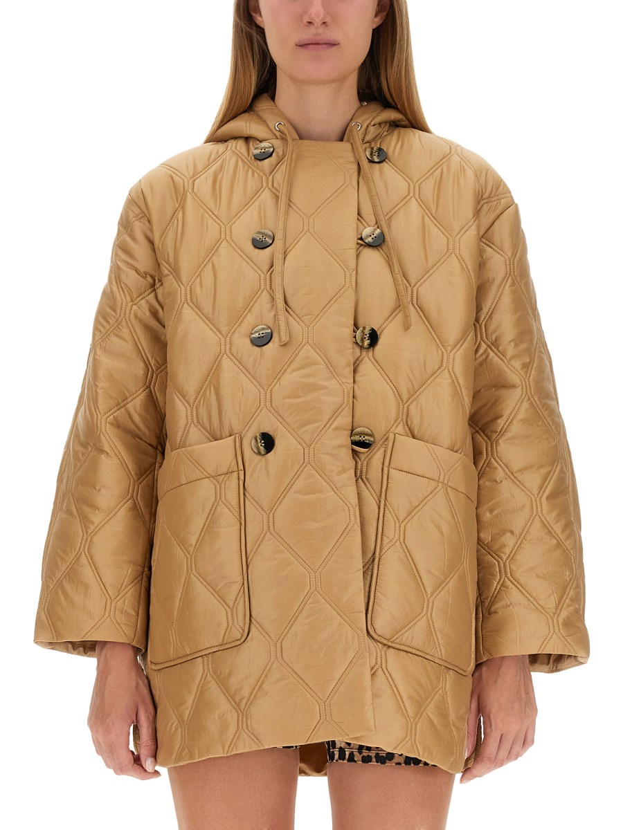 GANNI    QUILTED NYLON JACKET WITH HOOD