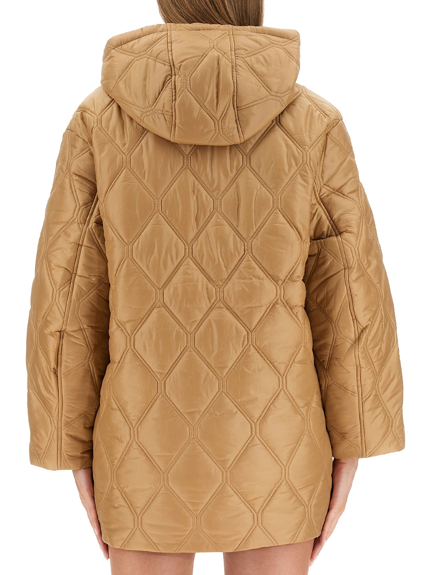 GANNI    QUILTED NYLON JACKET WITH HOOD