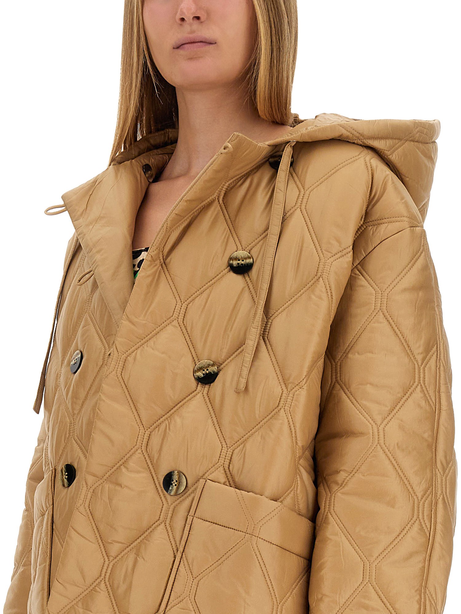 GANNI    QUILTED NYLON JACKET WITH HOOD