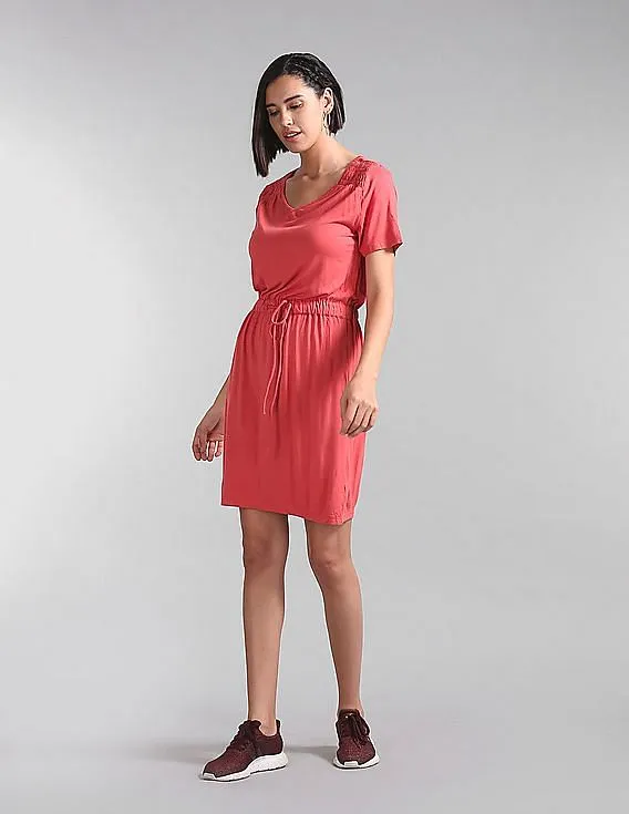 GAP Women Orange Drawstring Waist Dress