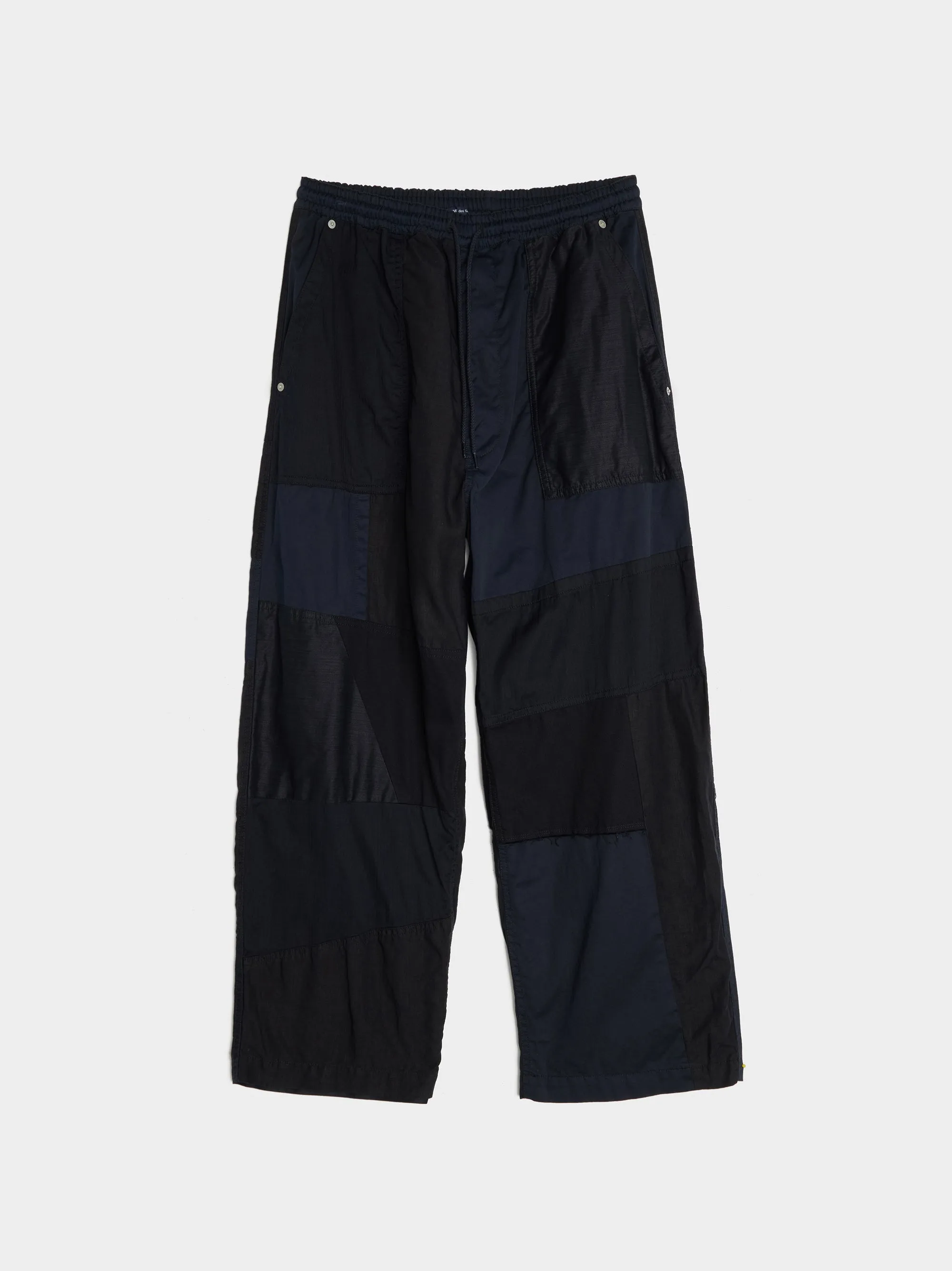 Garment Dyed Multi Fabric Mix Pants, Navy Mix