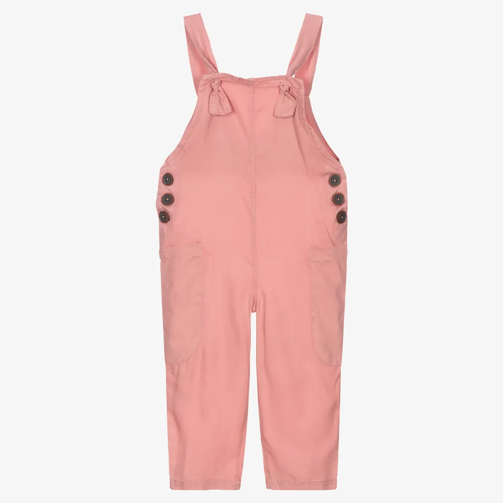 Girls Pink Viscose Dungarees