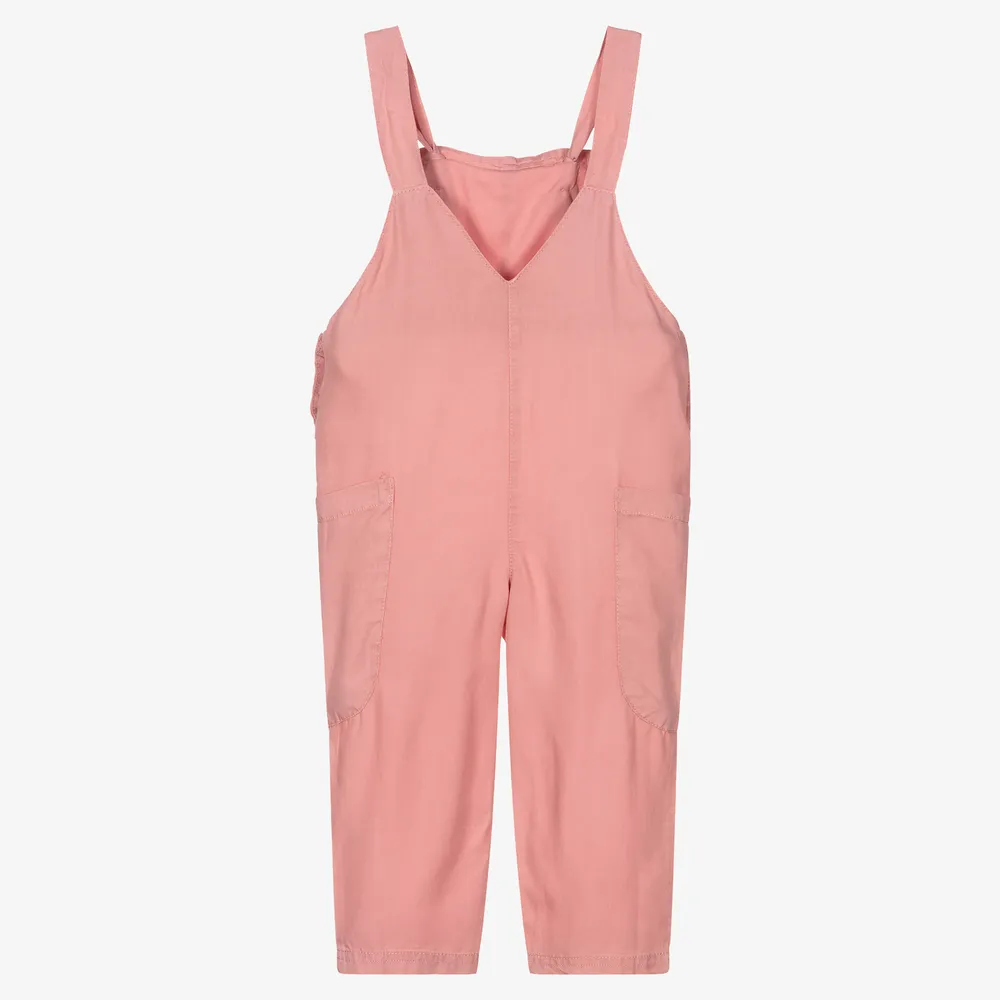 Girls Pink Viscose Dungarees