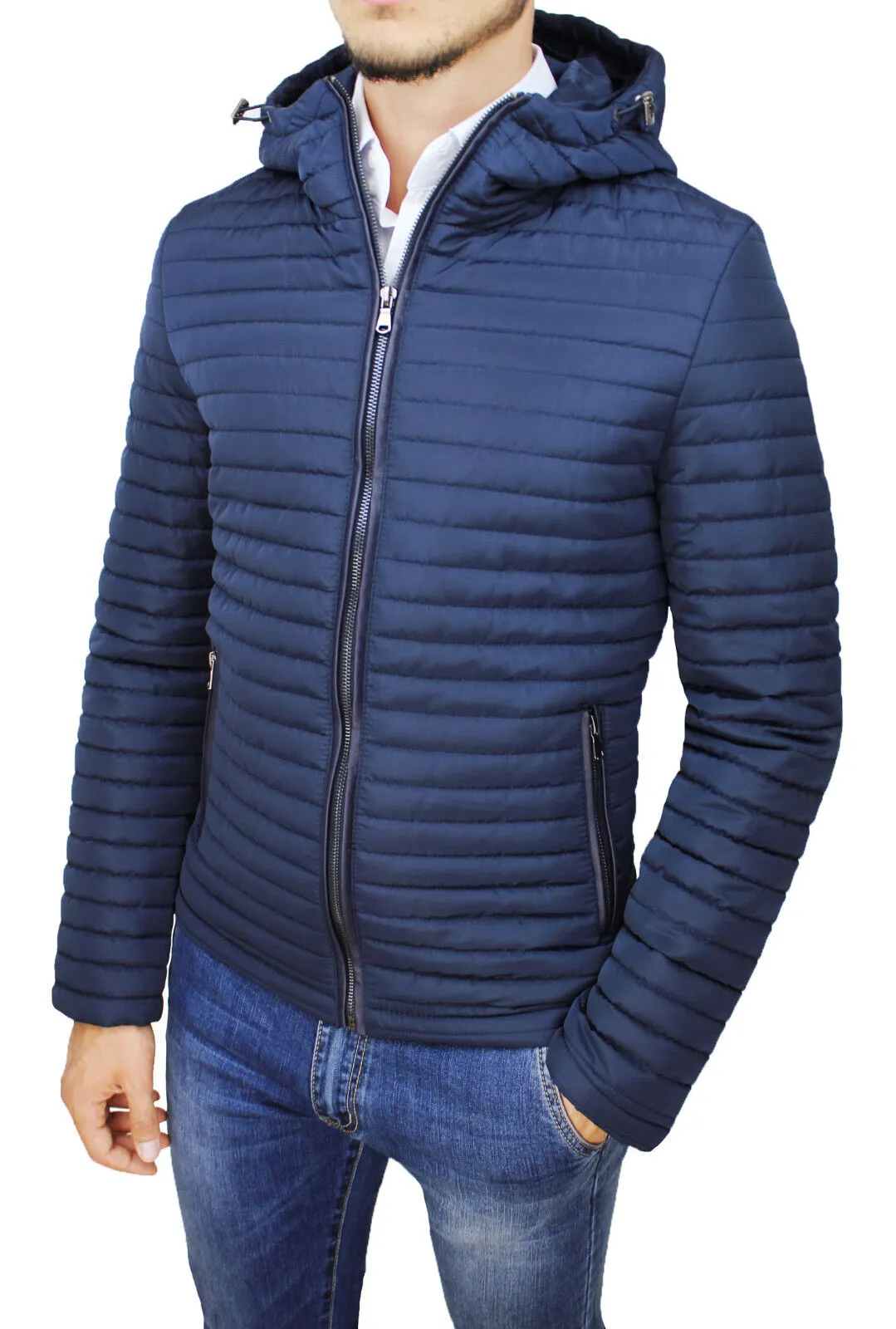 GIUBBOTTO PIUMINO UOMO SARTORIALE CASUAL BLU INVERNALE SLIM FIT GIUBBINO BOMBER