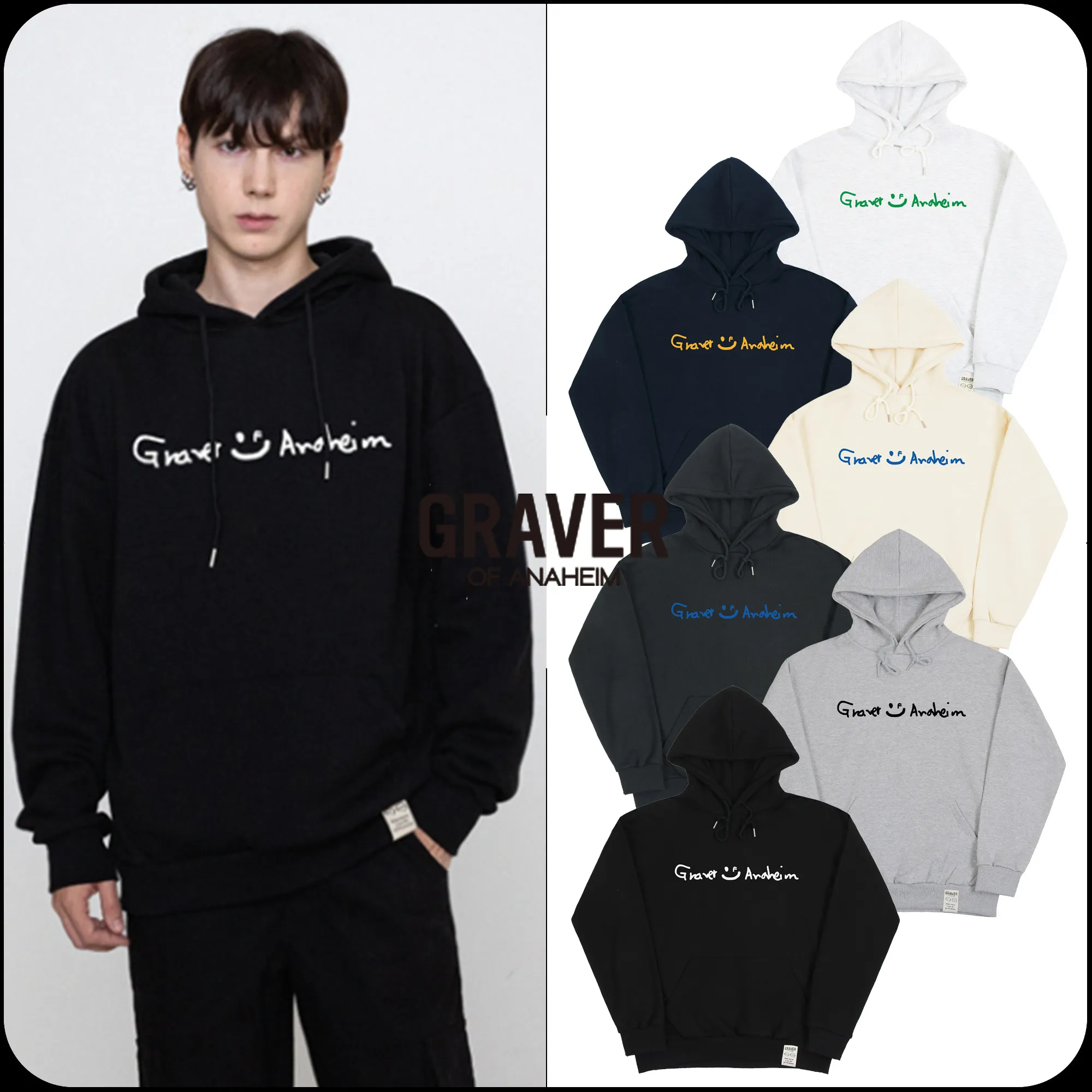 GRAVER  |[GRAVER]★ DRAWING LOGO DRAWING SMILE HOODIE