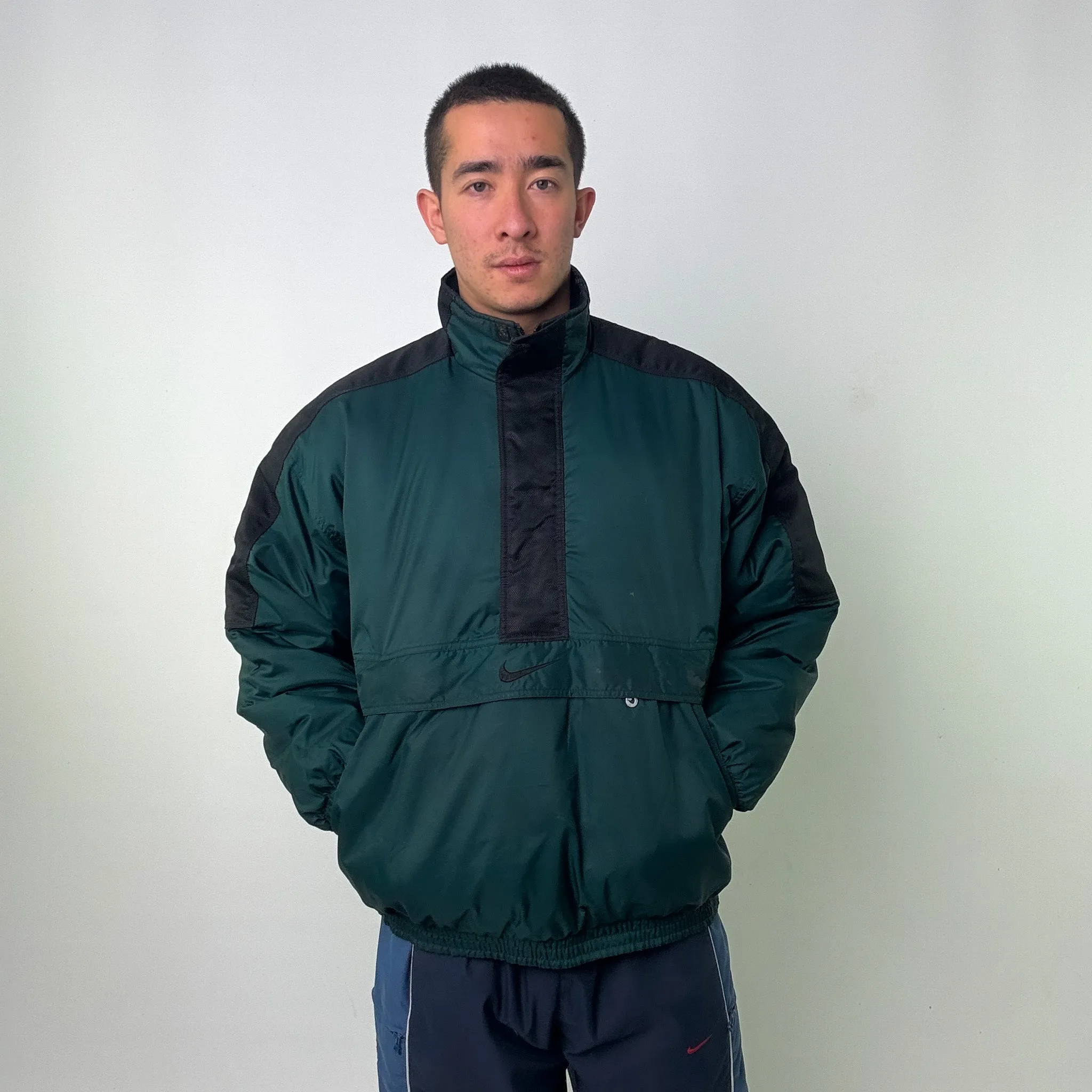 Green 90s NIKE Pullover Puffer Jacket Coat (L)