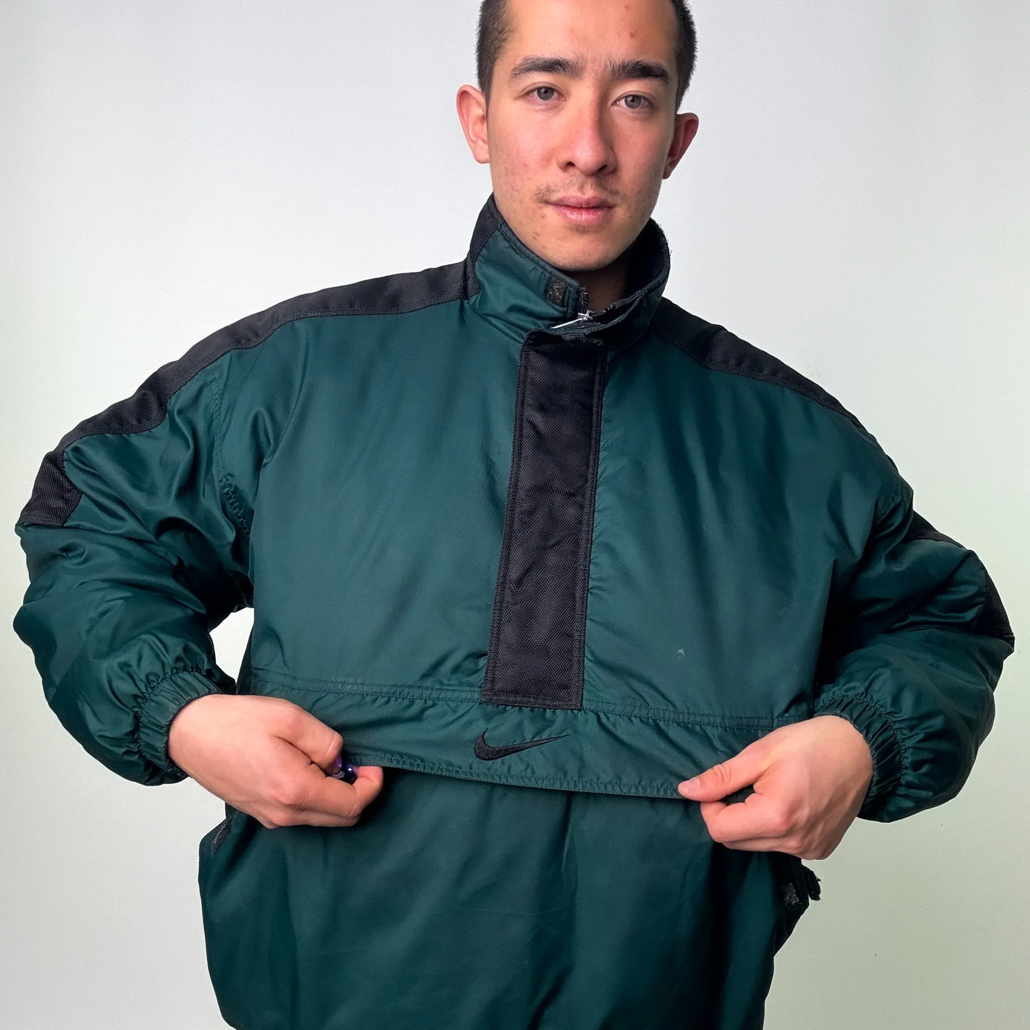 Green 90s NIKE Pullover Puffer Jacket Coat (L)