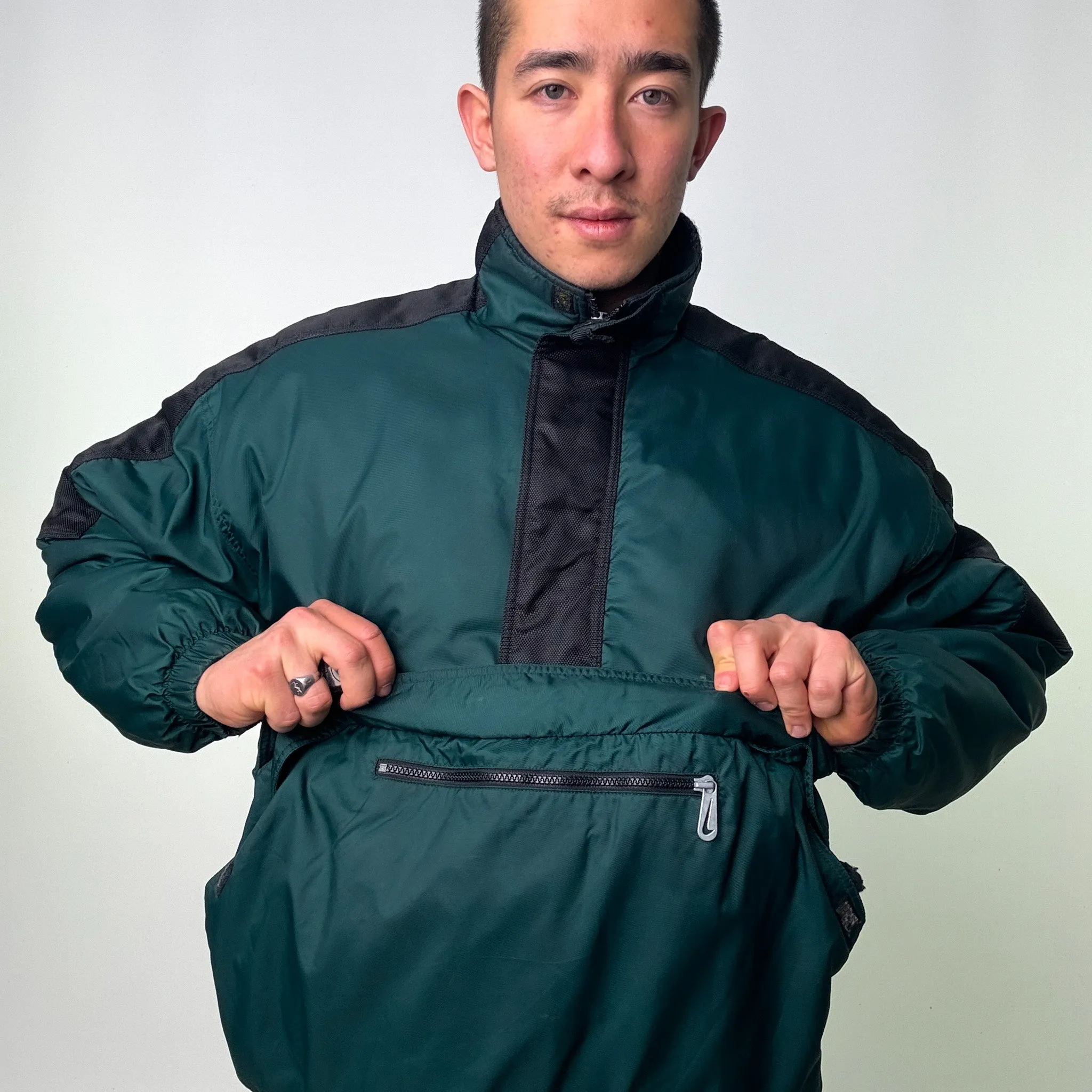 Green 90s NIKE Pullover Puffer Jacket Coat (L)