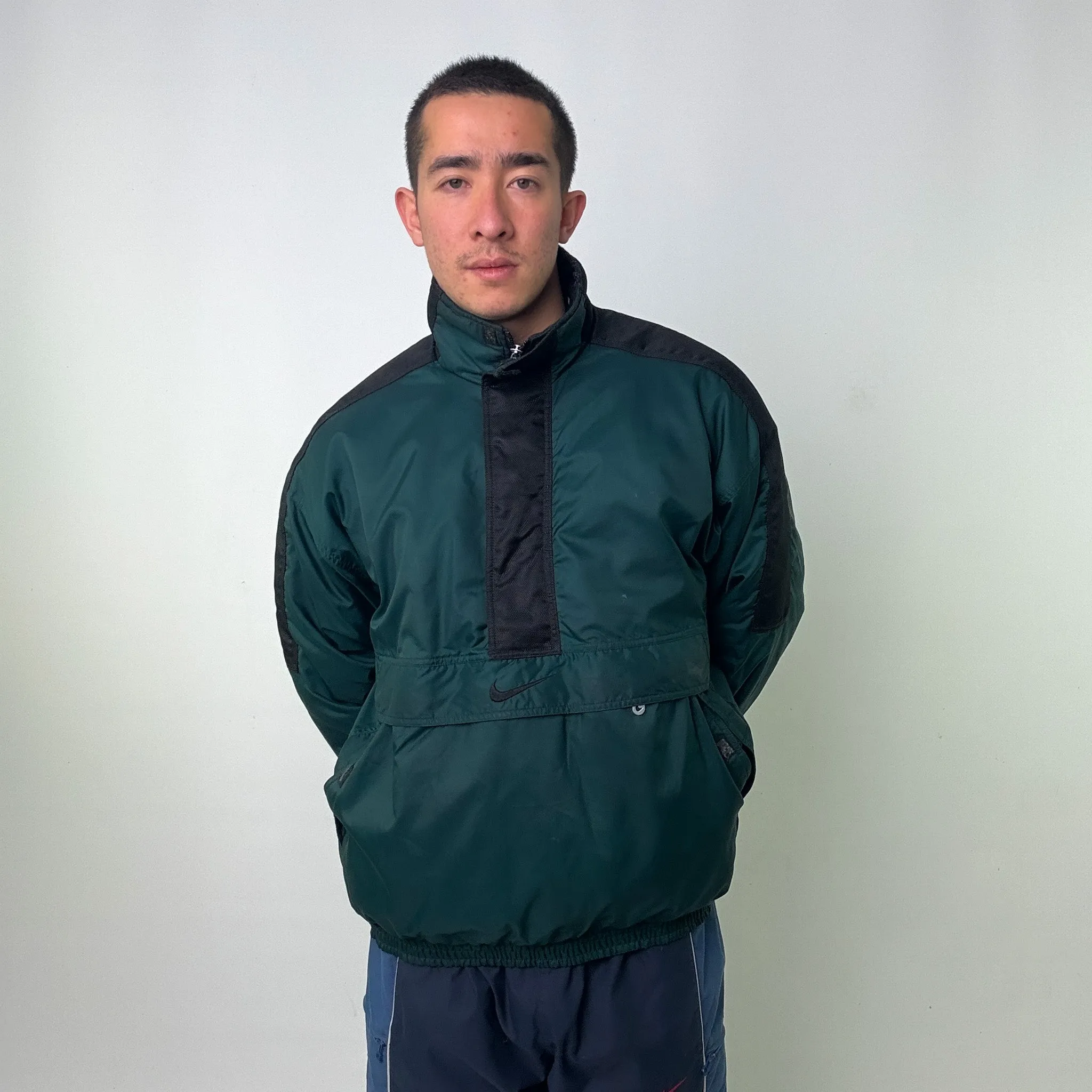 Green 90s NIKE Pullover Puffer Jacket Coat (L)