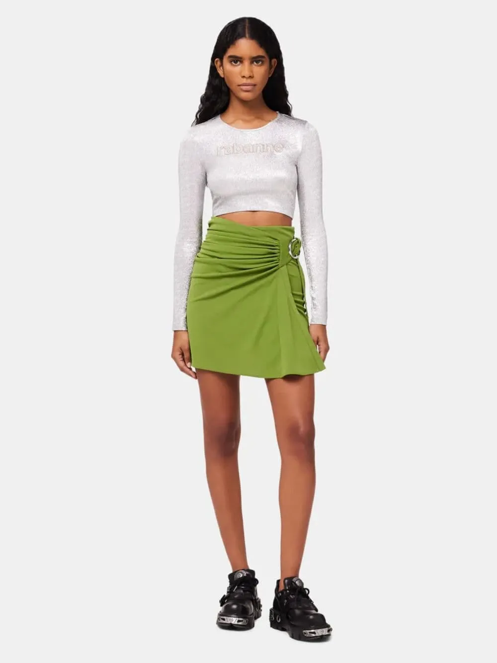 Green Draped Mini Skirt