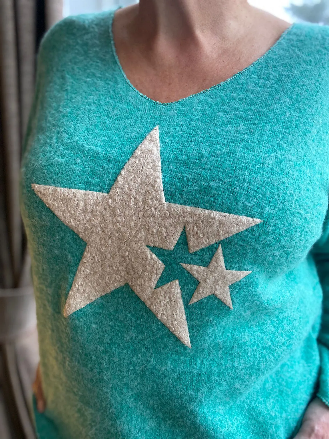 Green Textured Star Soft Knit Heidi