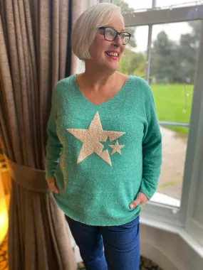 Green Textured Star Soft Knit Heidi