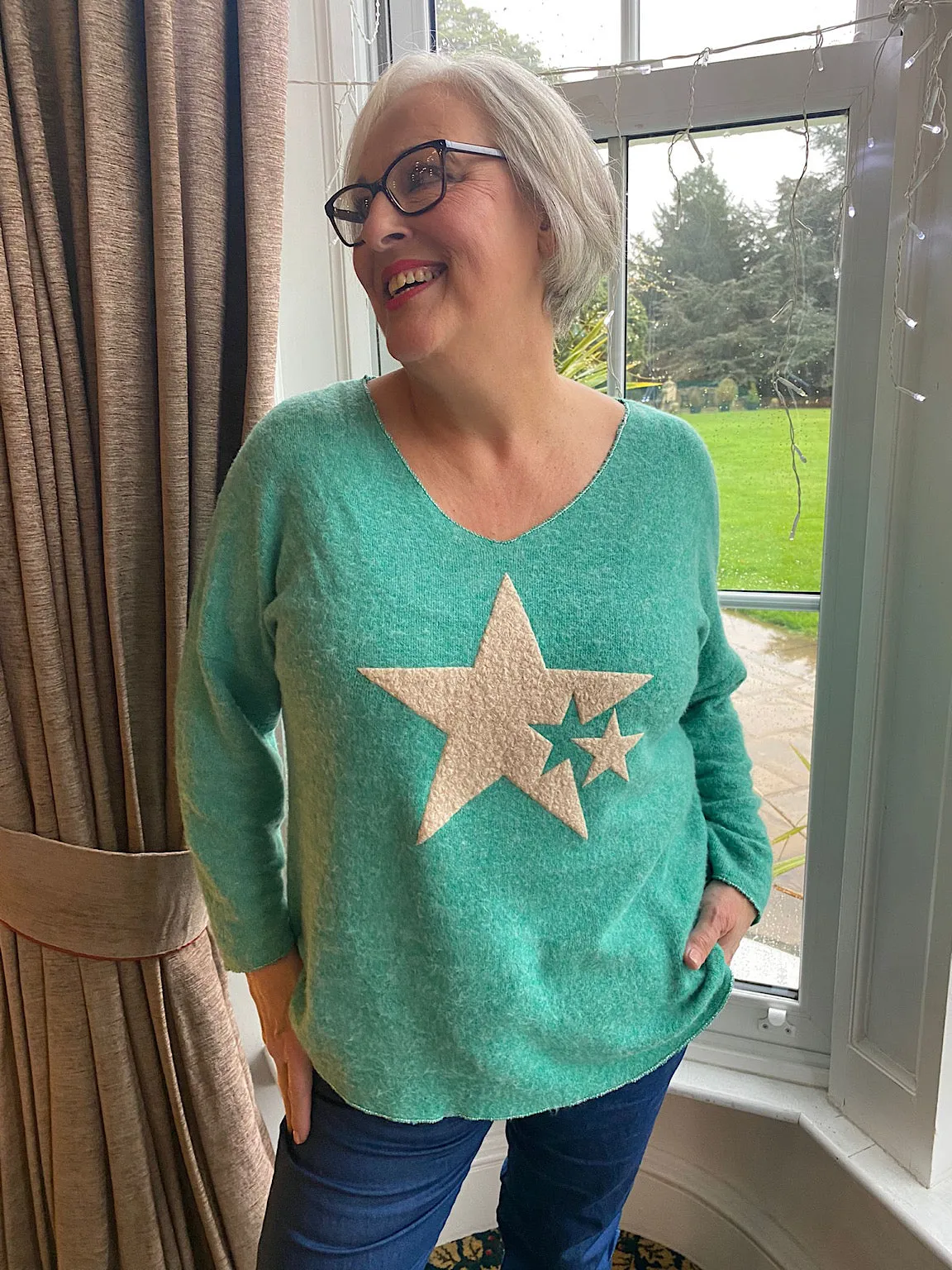 Green Textured Star Soft Knit Heidi