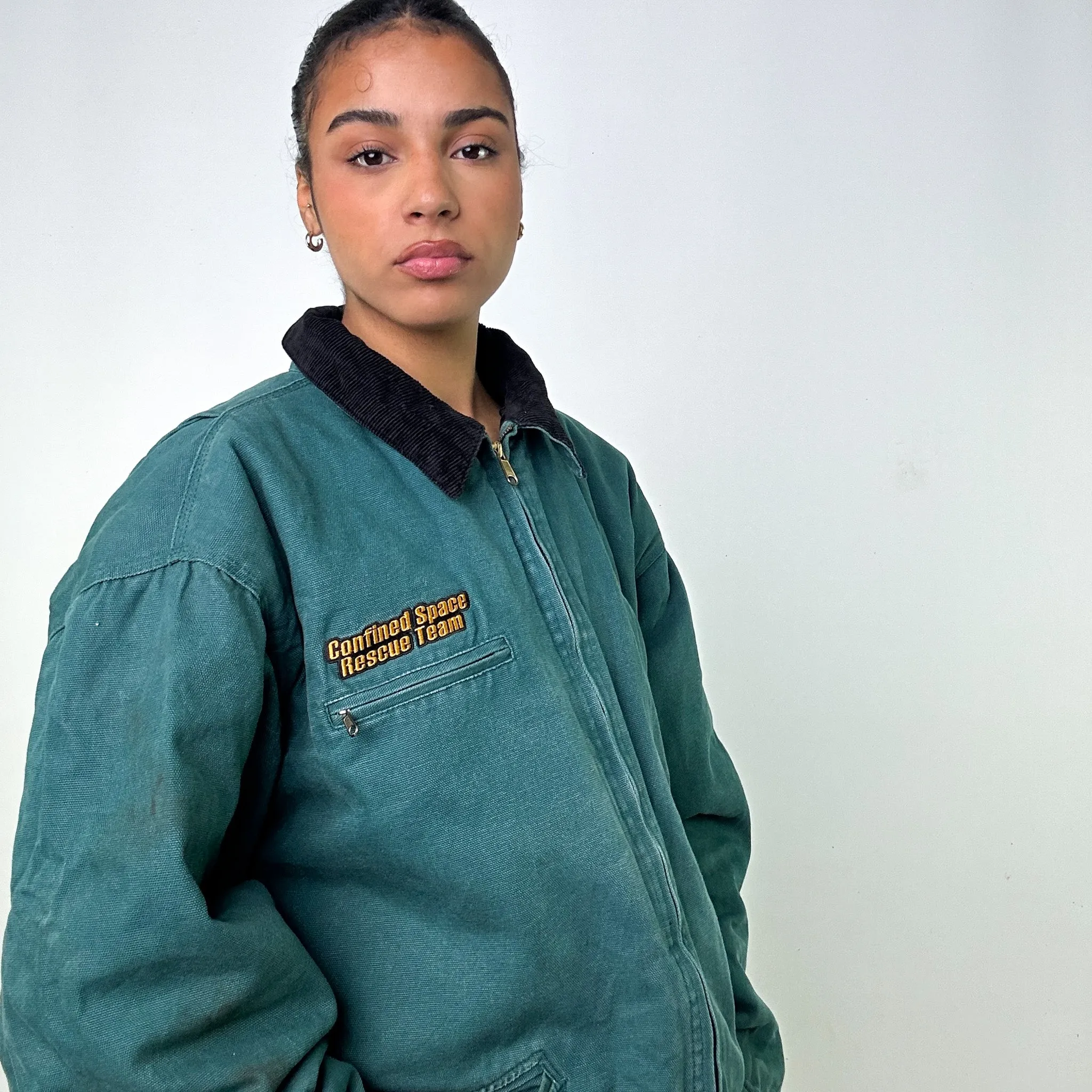 Green Vintage  Tri-Mountain Detroit Workwear Jacket Coat (XL)