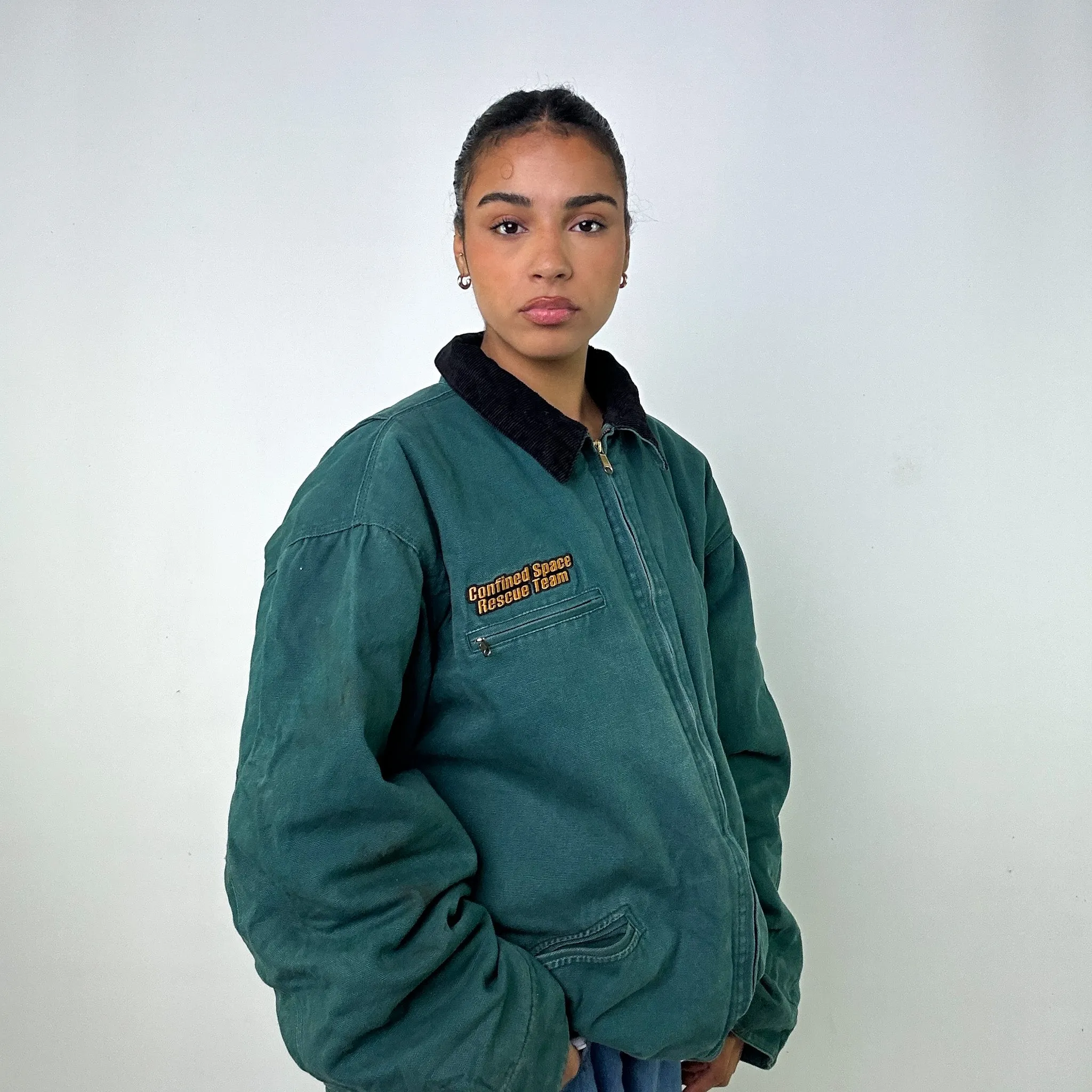 Green Vintage  Tri-Mountain Detroit Workwear Jacket Coat (XL)