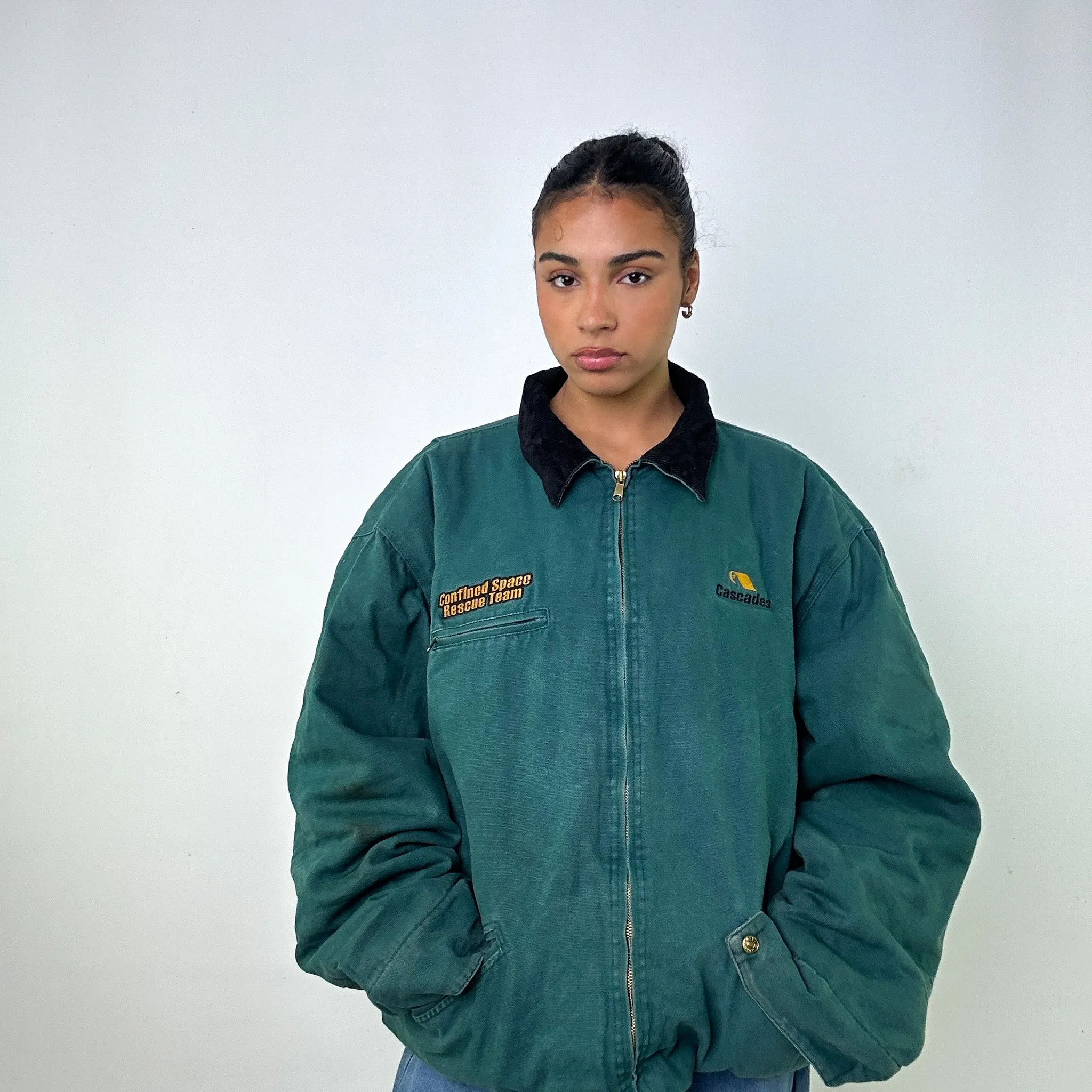 Green Vintage  Tri-Mountain Detroit Workwear Jacket Coat (XL)