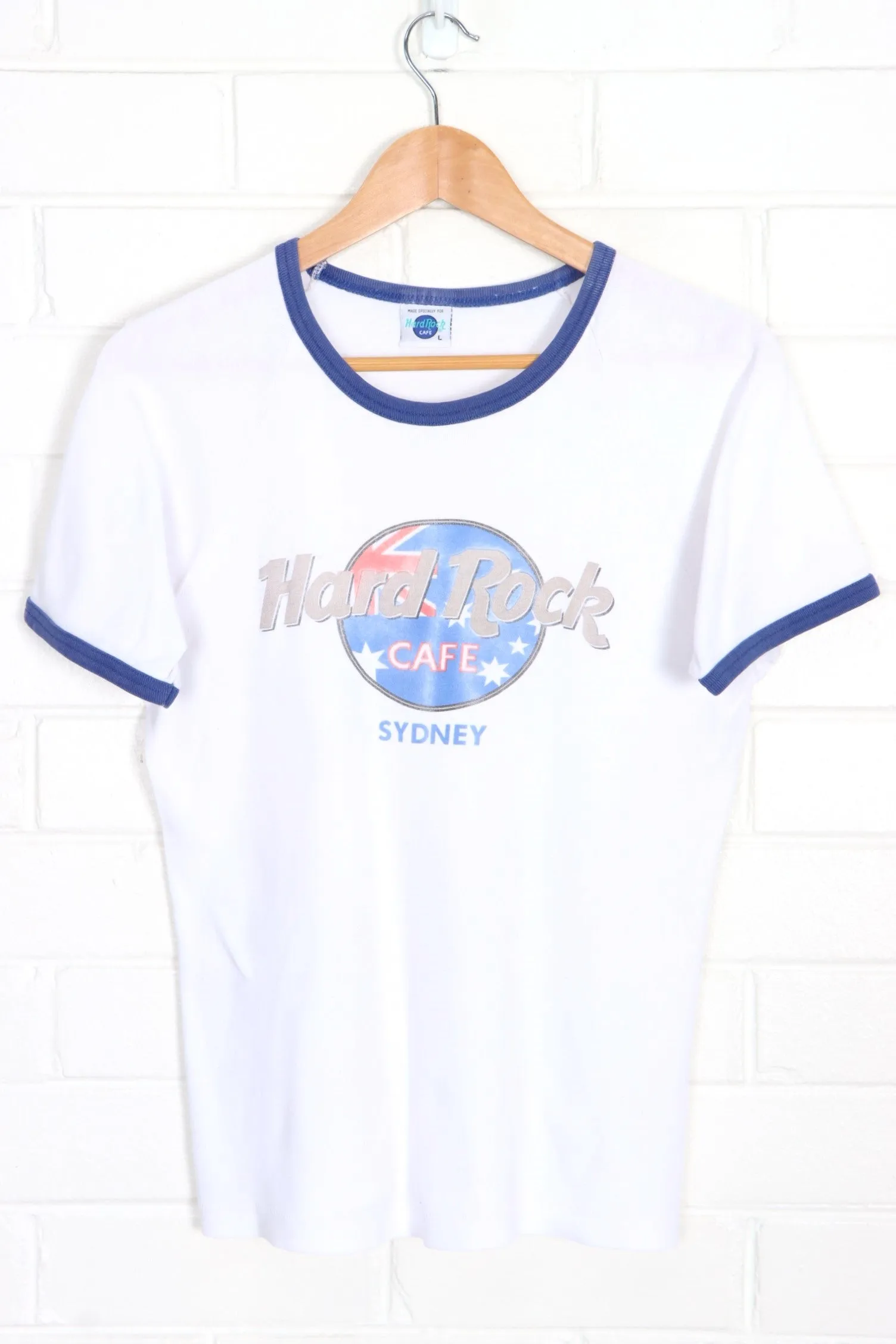 HARD ROCK CAFE Sydney Single Stitch Ringer Tee Australia Made (S)