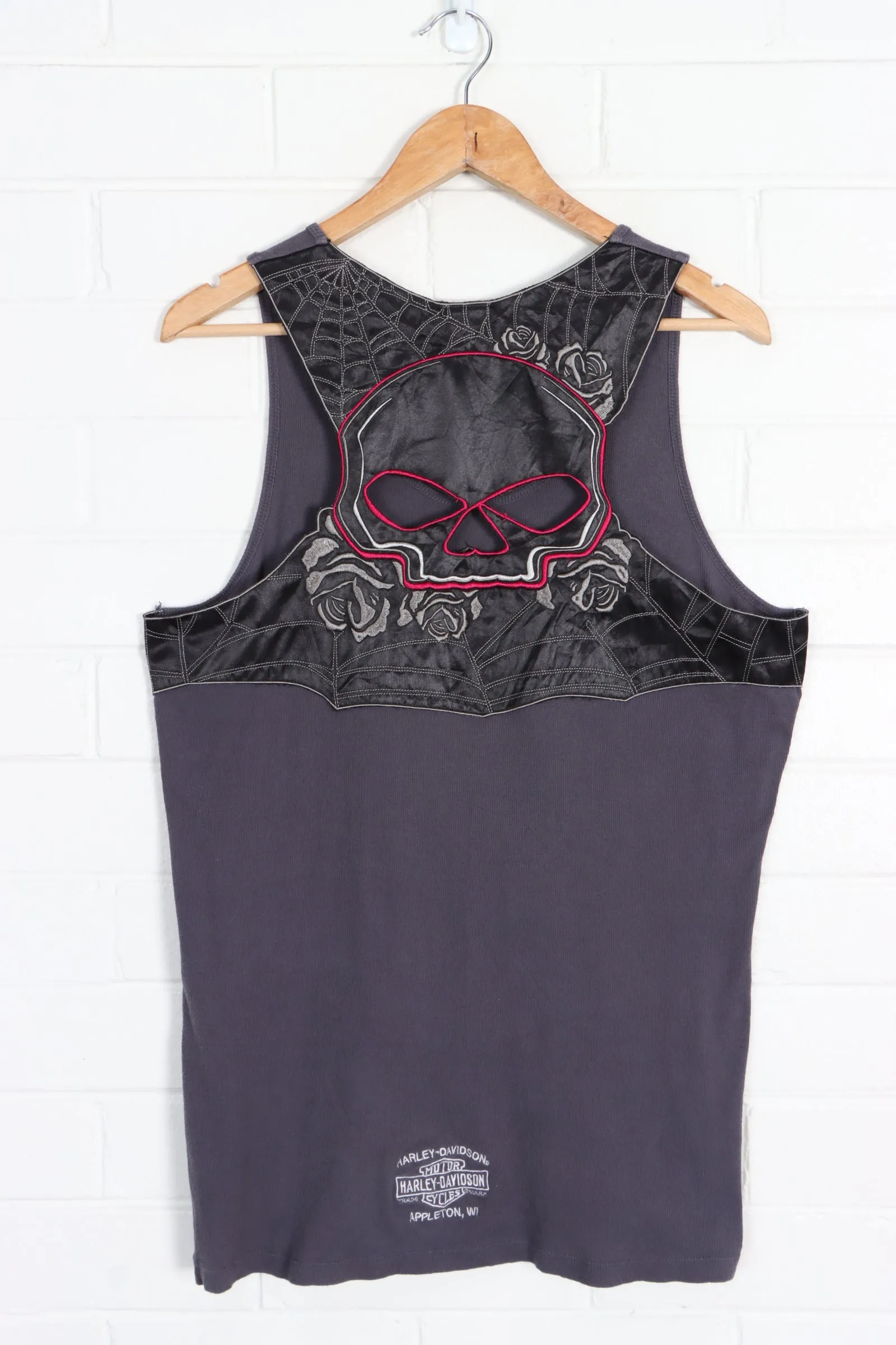 HARLEY DAVIDSON Skull & Roses Cut Out Y2K Tank Top (Women's L)