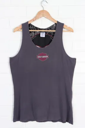 HARLEY DAVIDSON Skull & Roses Cut Out Y2K Tank Top (Women's L)