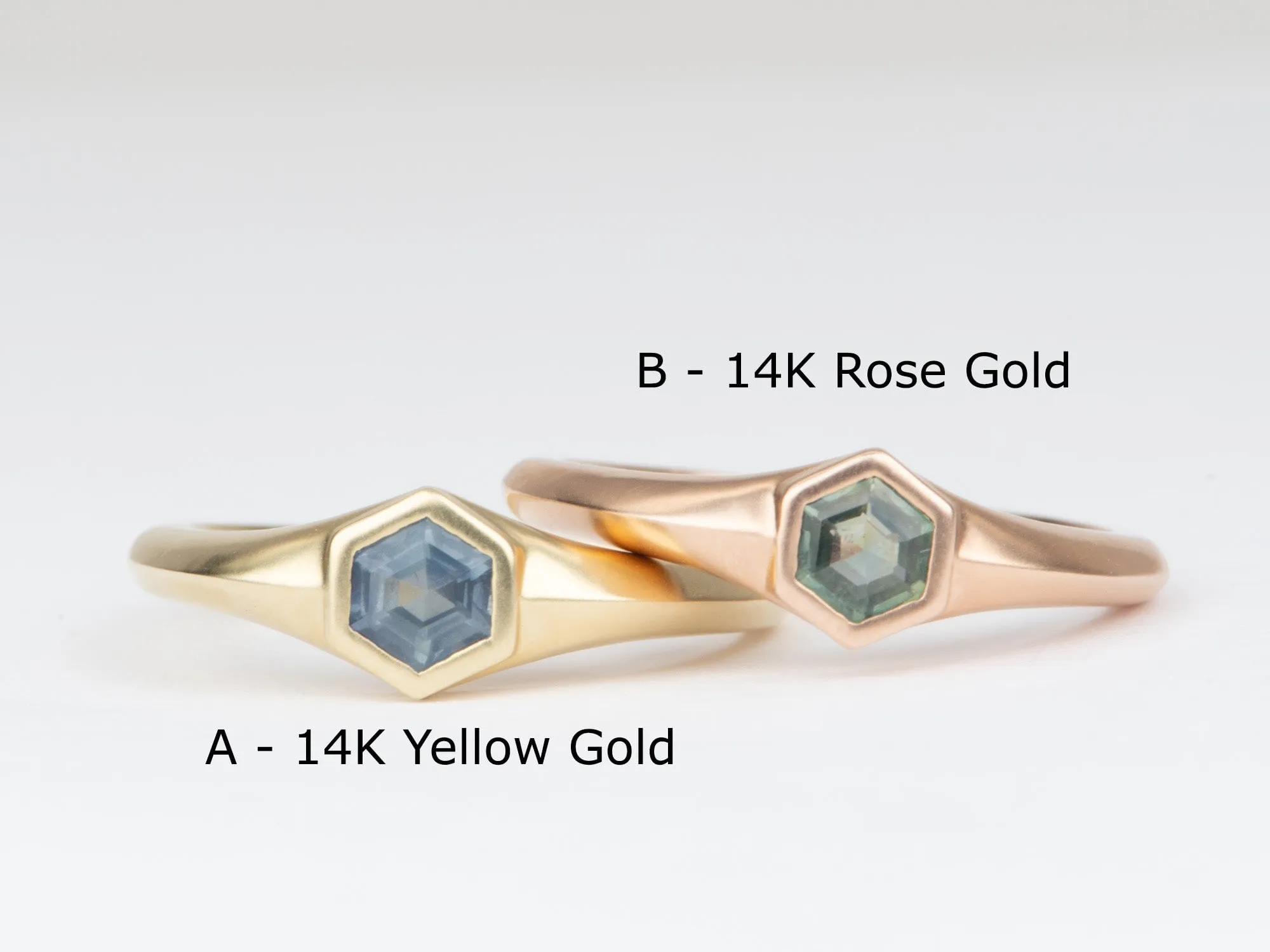 Hexagon Montana Sapphire Bezel Set Signet Ring 14K Gold R6555