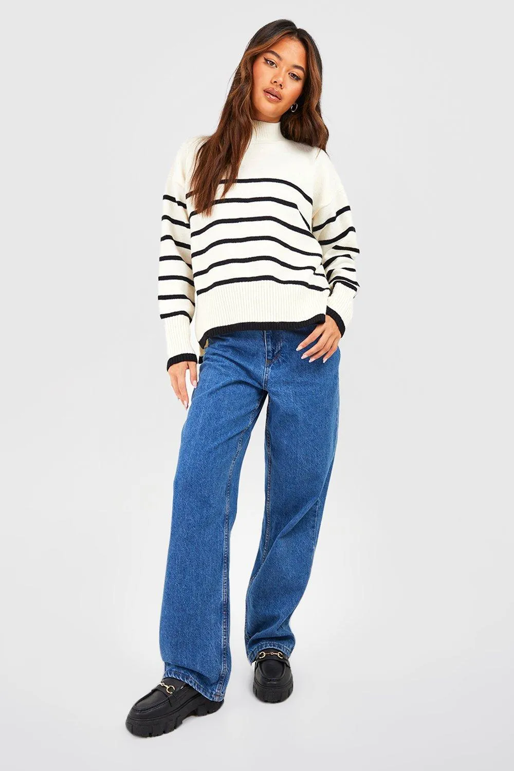 High Neck Stripe Oversized Sweater