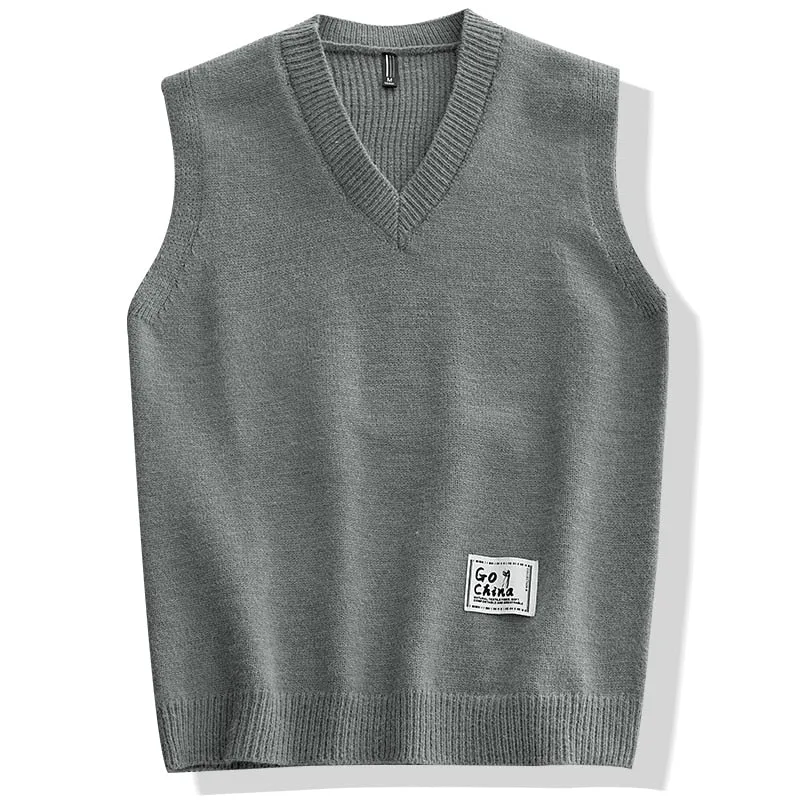 Hip Hop Style Men's Knitted V Neck Sleeveless Loose Oversized Vest Sweater